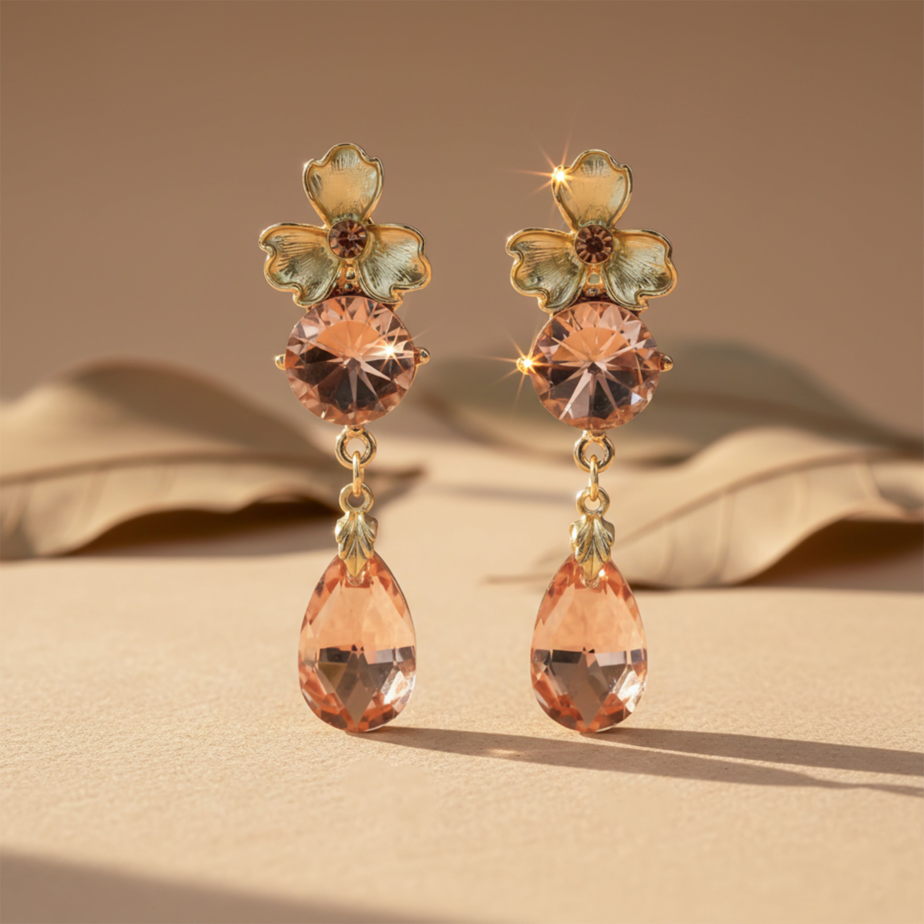Peach Crystal Stud Earrings for women in Gold - Finora Jewels