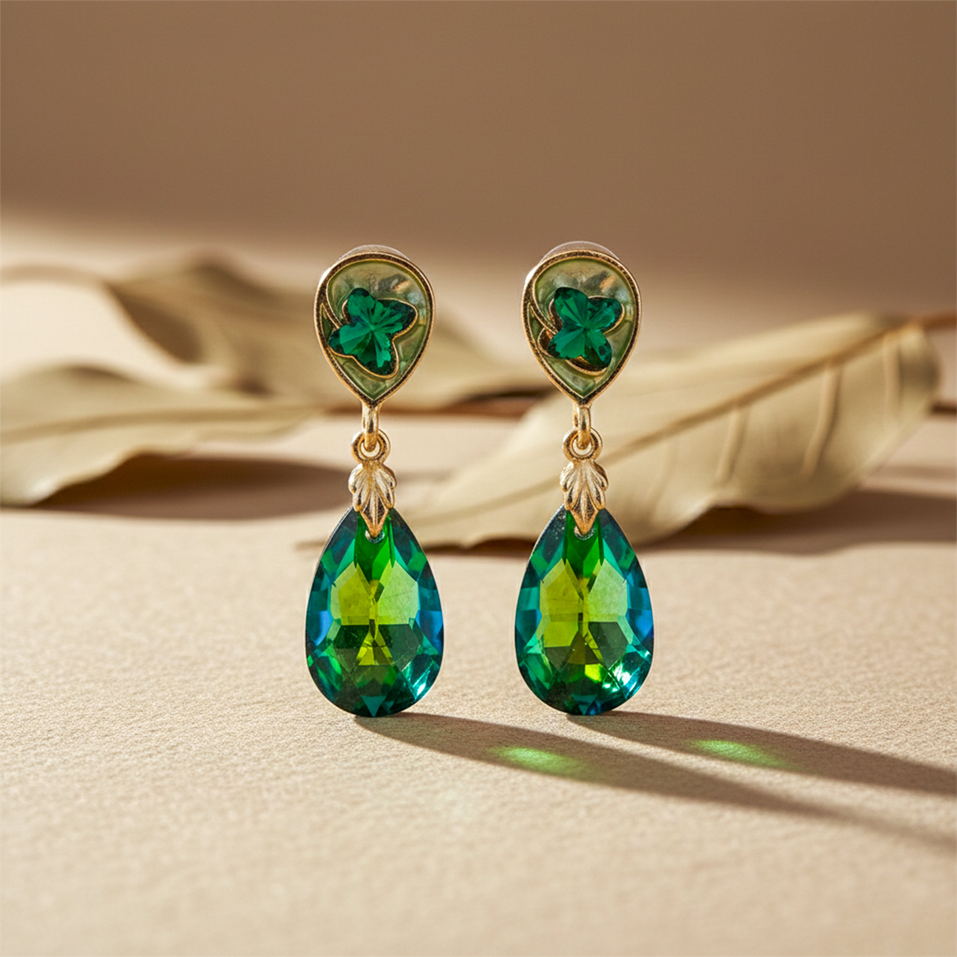 Gold Emerald Green Stud Earrings for women - Finora Jewels
