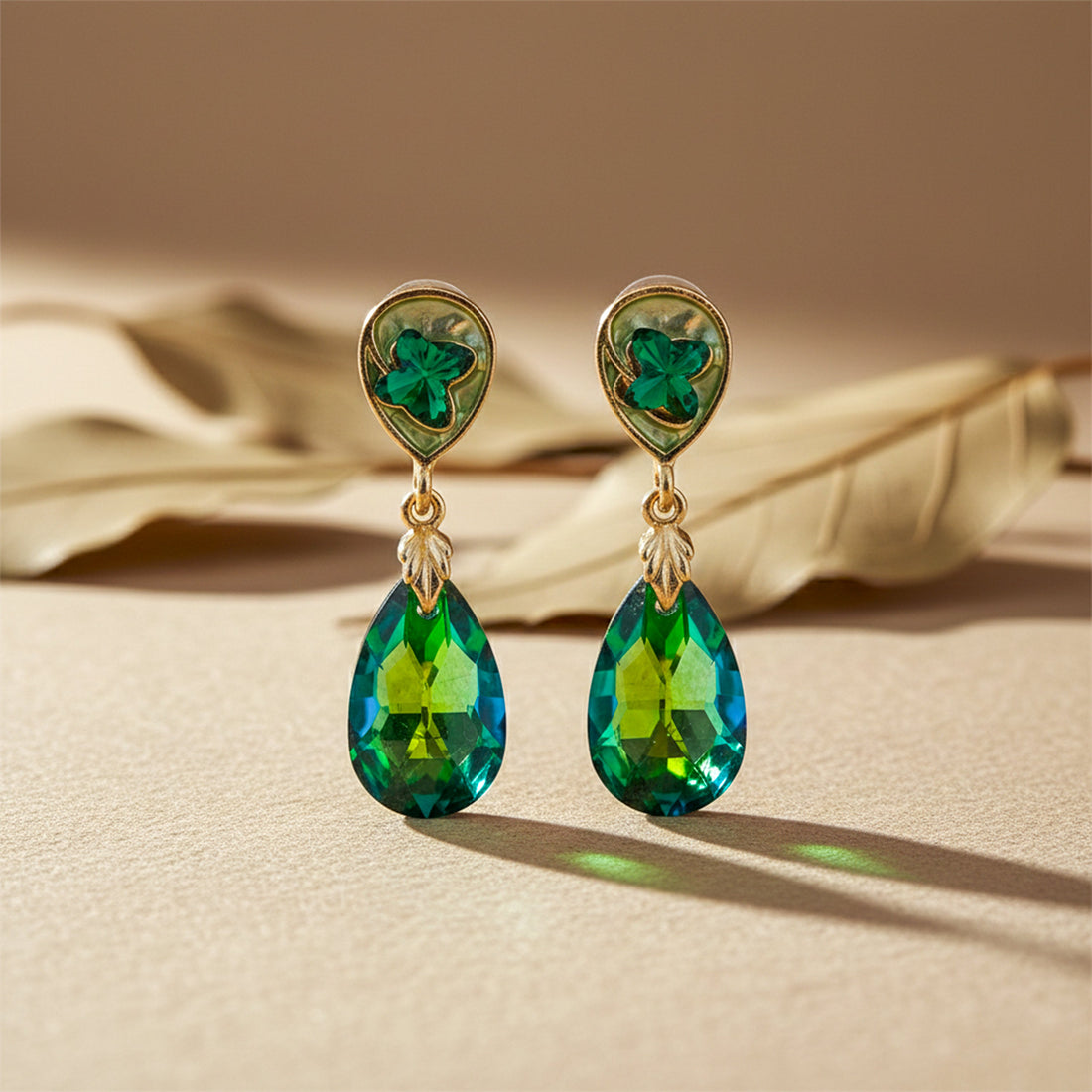 Gold Emerald Green Stud Earrings for women - Finora Jewels