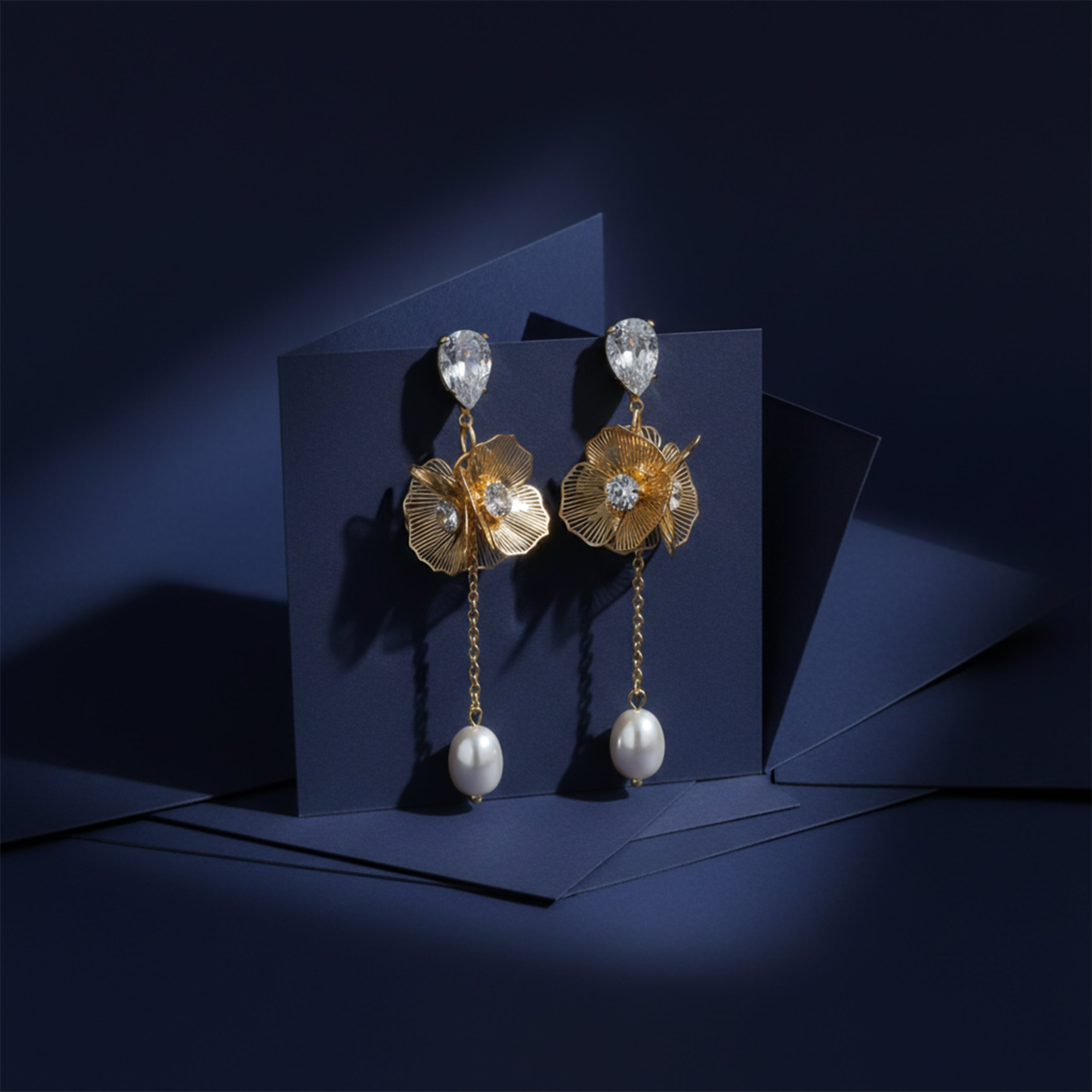 Drop with Crystal & Pearl Accent Stud Earrings for women in Gold - Finora Jewels