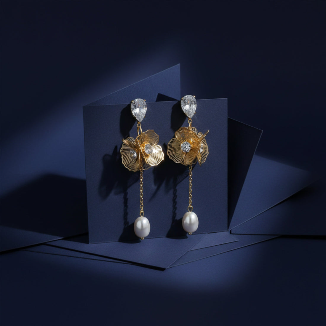 Drop with Crystal & Pearl Accent Stud Earrings for women in Gold - Finora Jewels