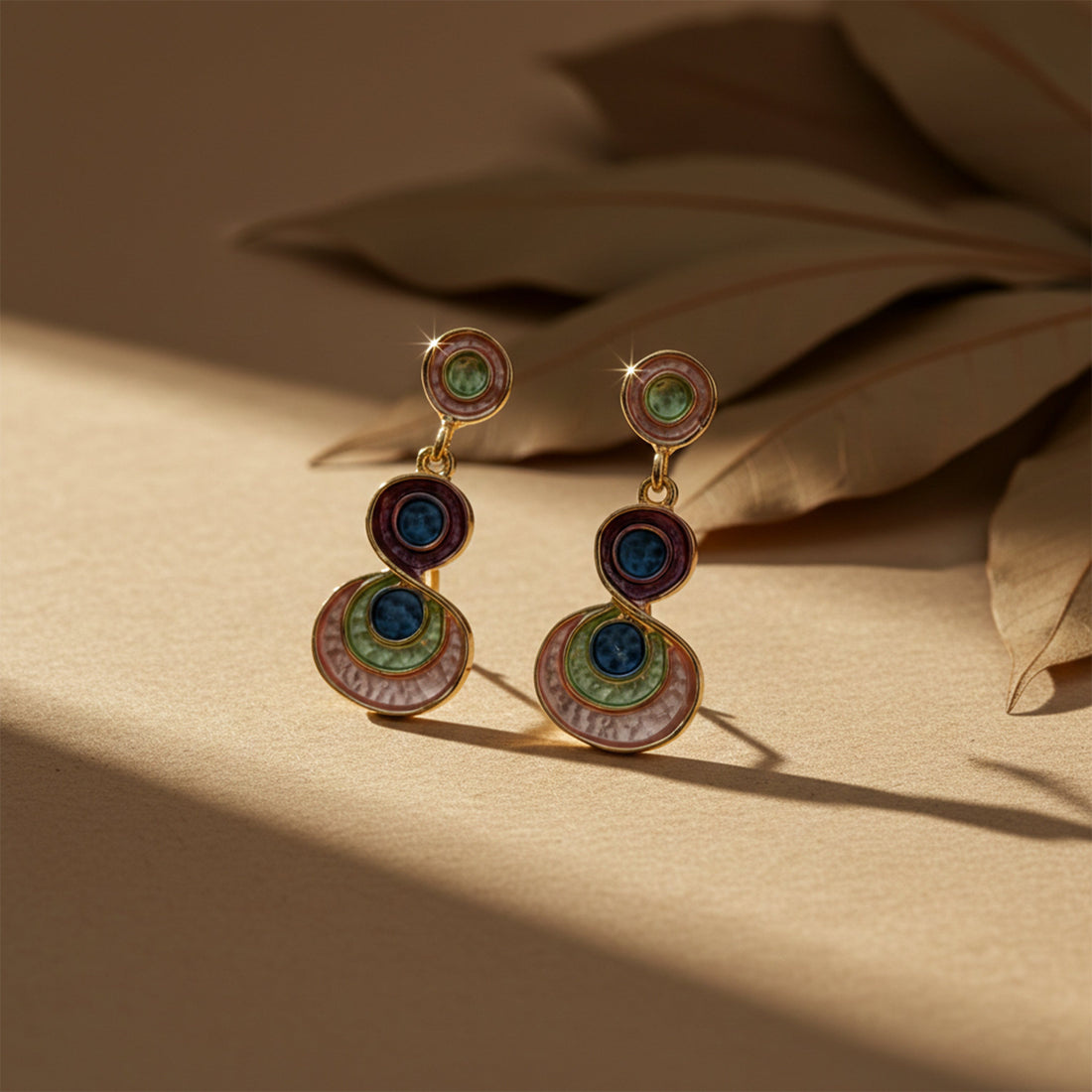 Gold Enamel Circle Drop Earrings for women - Finora Jewels