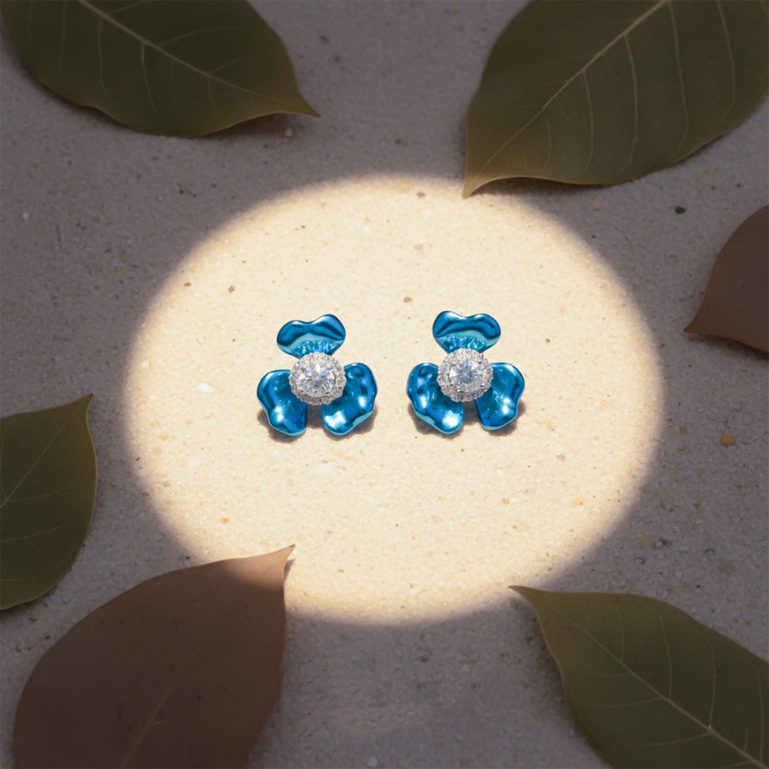 Blue Foliage Cubic Zirconia Studs GWE -108