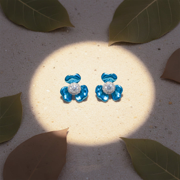 Blue Foliage Cubic Zirconia Studs GWE -108