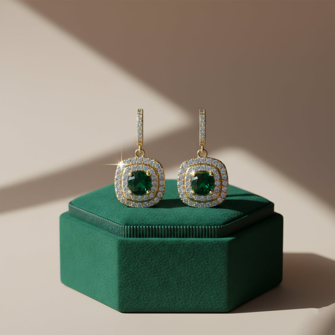 Verde Jade Cubic Zirconia Dangle Ear Studs GWE -134