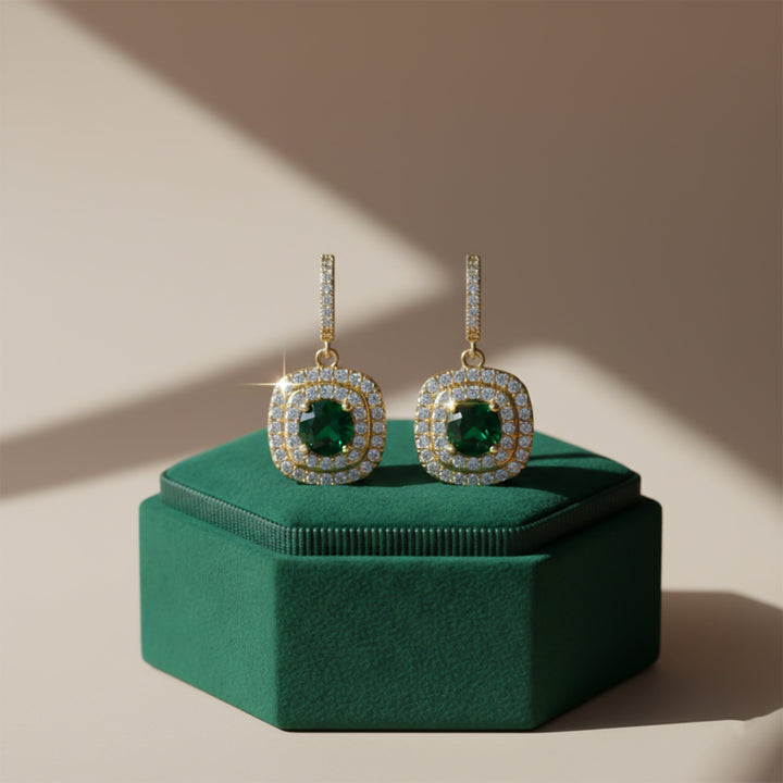 Verde Jade Cubic Zirconia Dangle Ear Studs GWE -134