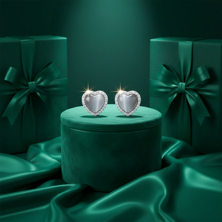 Grey Heart Halo Stud Earrings
