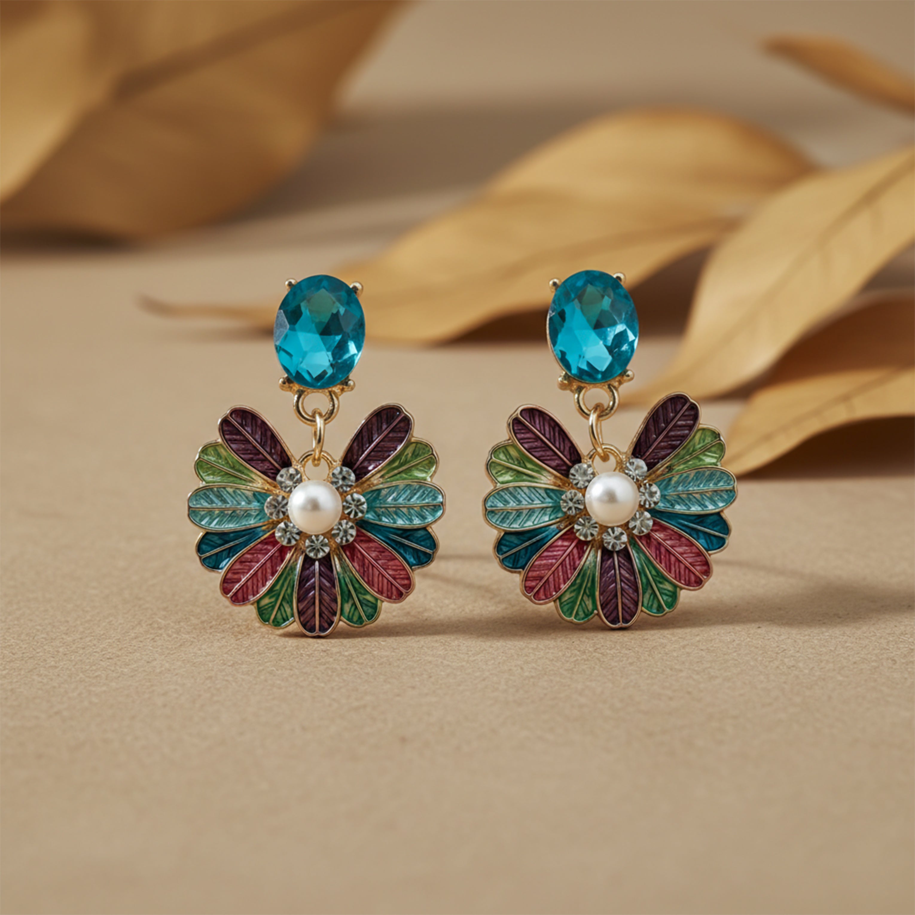 Multicolor Stud Earrings for women in Gold - Finora Jewels