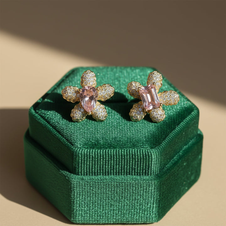 Bloom Rosette Cubic Zirconia Post Ear Studs GWE -140