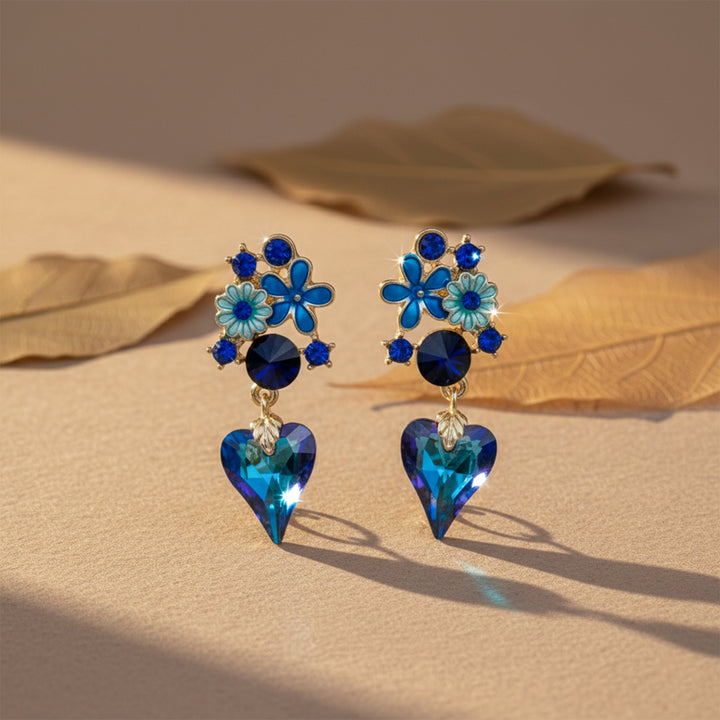 Blue Bloom Love Dangle Ear Studs GWE -173