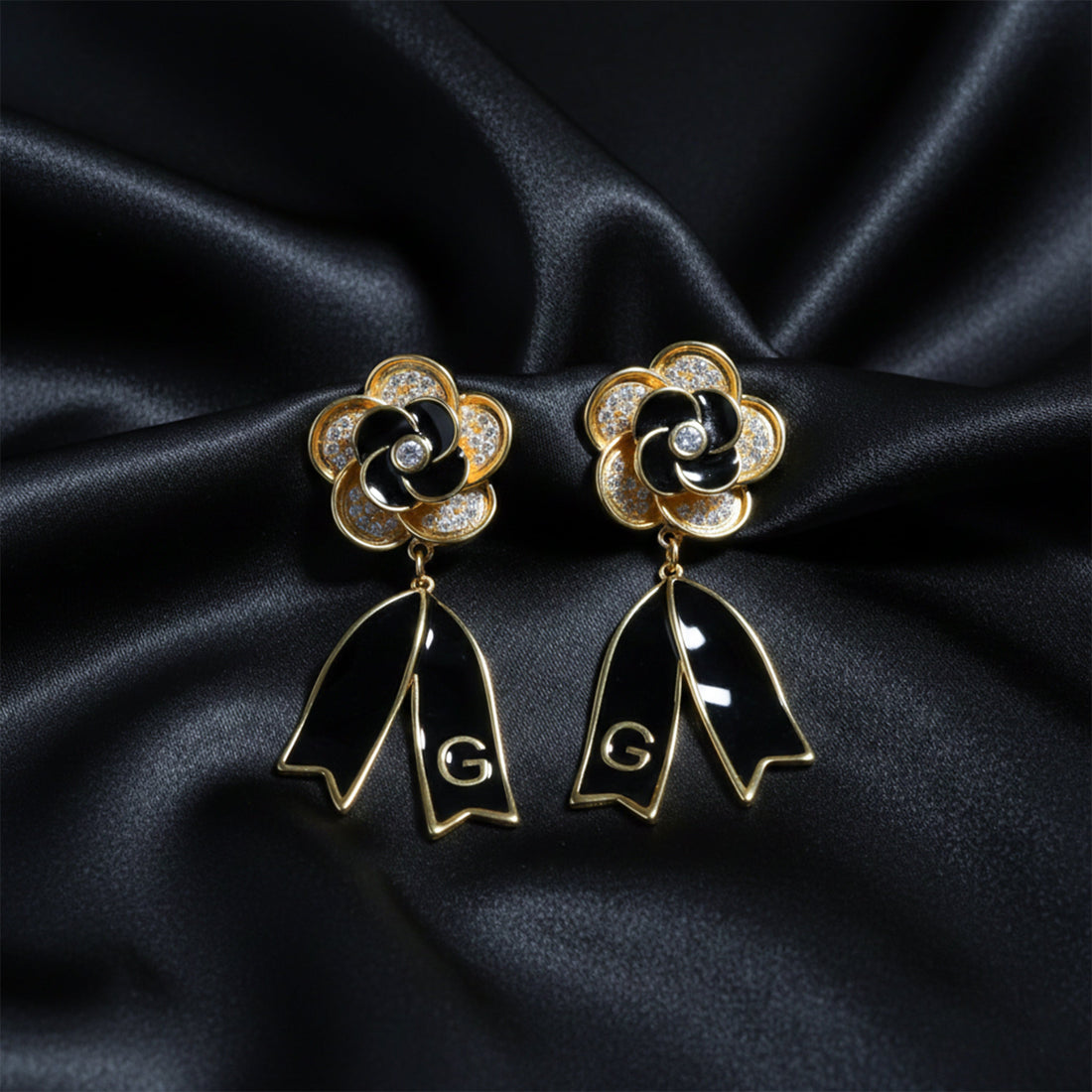 Midnight Bloom Drop Stud Earrings for women in Gold - Finora Jewels