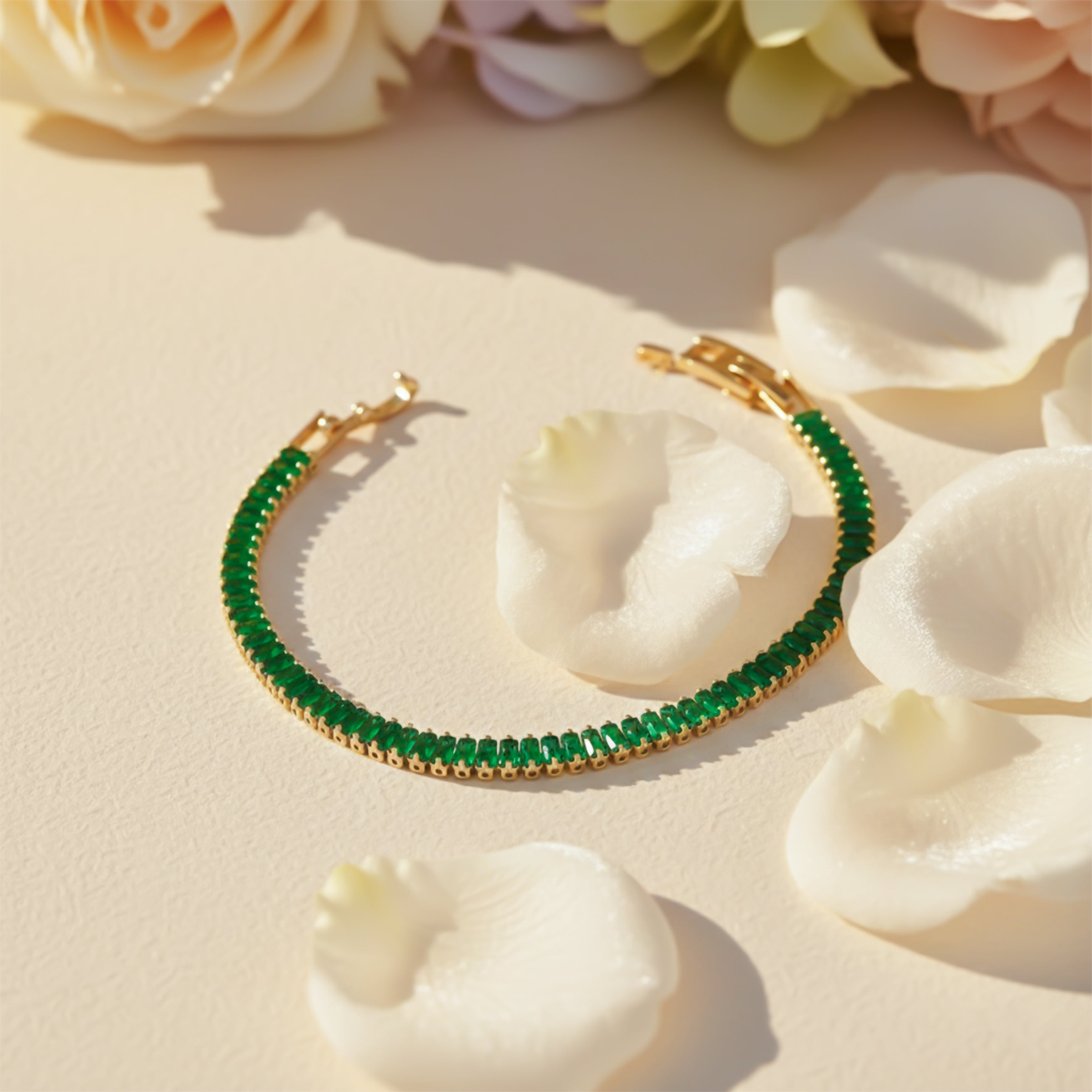 Emerald Baguette Tennis Bracelet for women in Gold - Finora Jewels