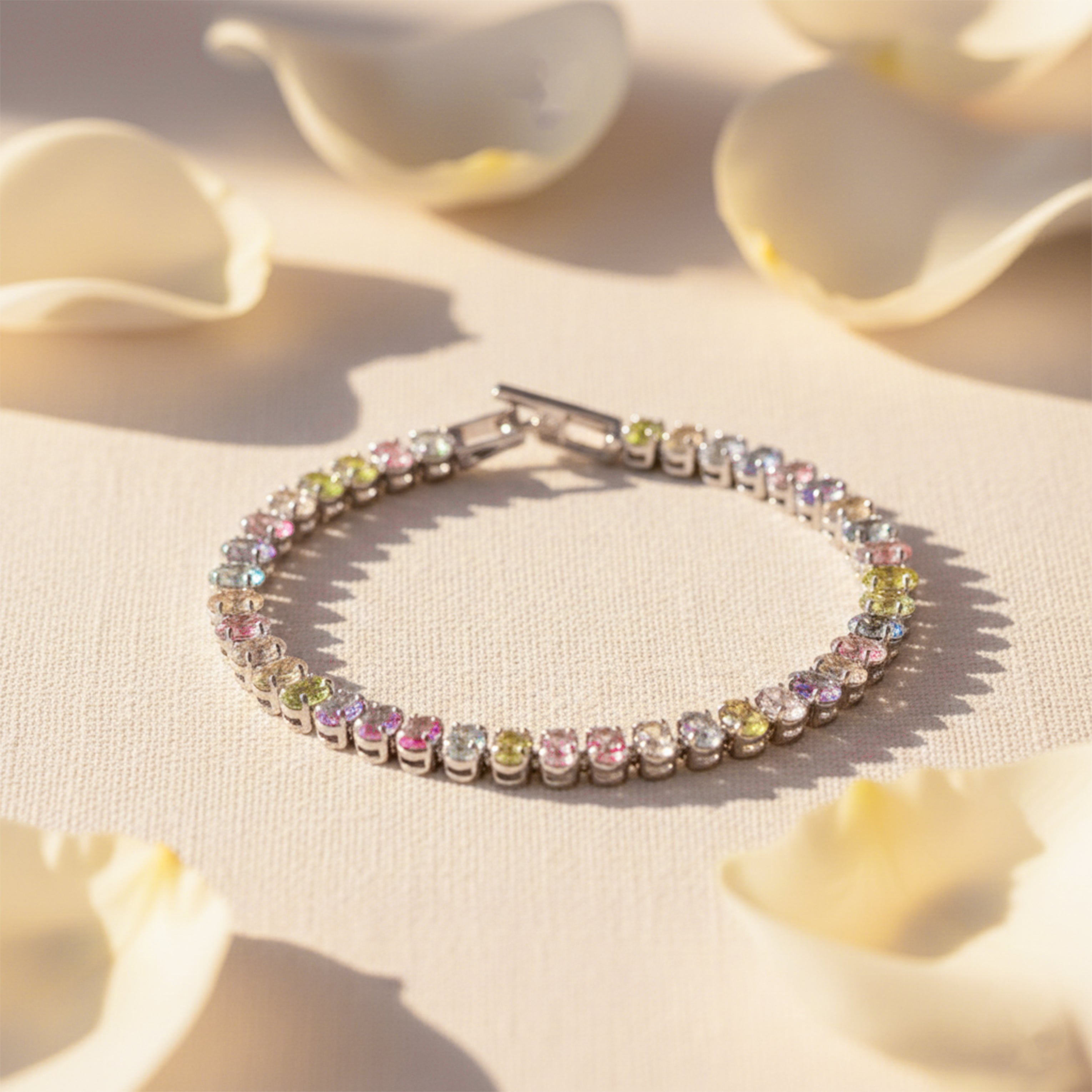 Gold Pastel Multicolor Tennis Bracelet for women - Finora Jewels