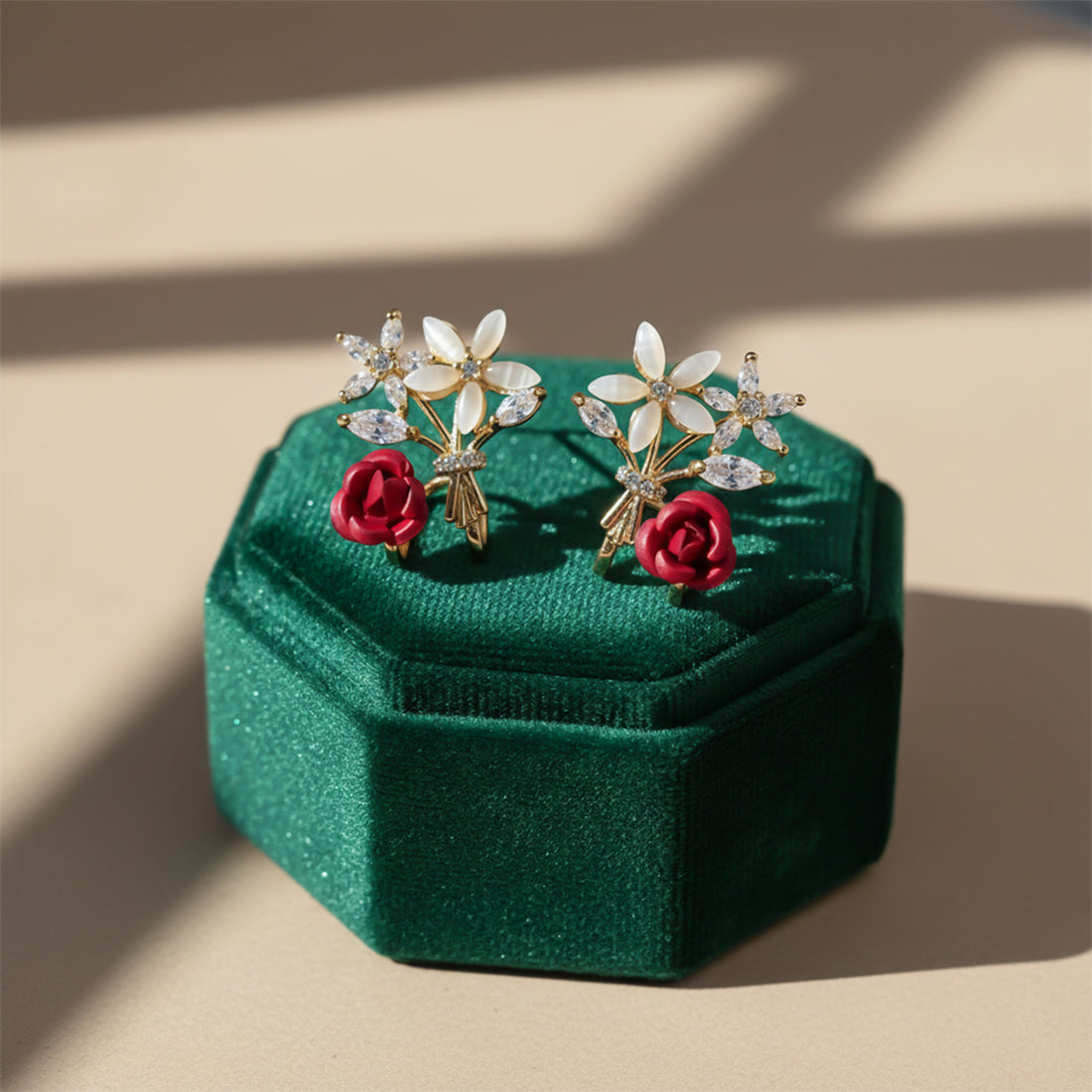 Women Stud Earrings Floral Bouquet Crystal Stud Gold jewellery - Finora Jewels