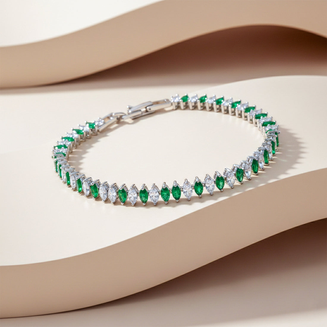 Gold Emerald Alternating Marquise Tennis Bracelet for women - Finora Jewels