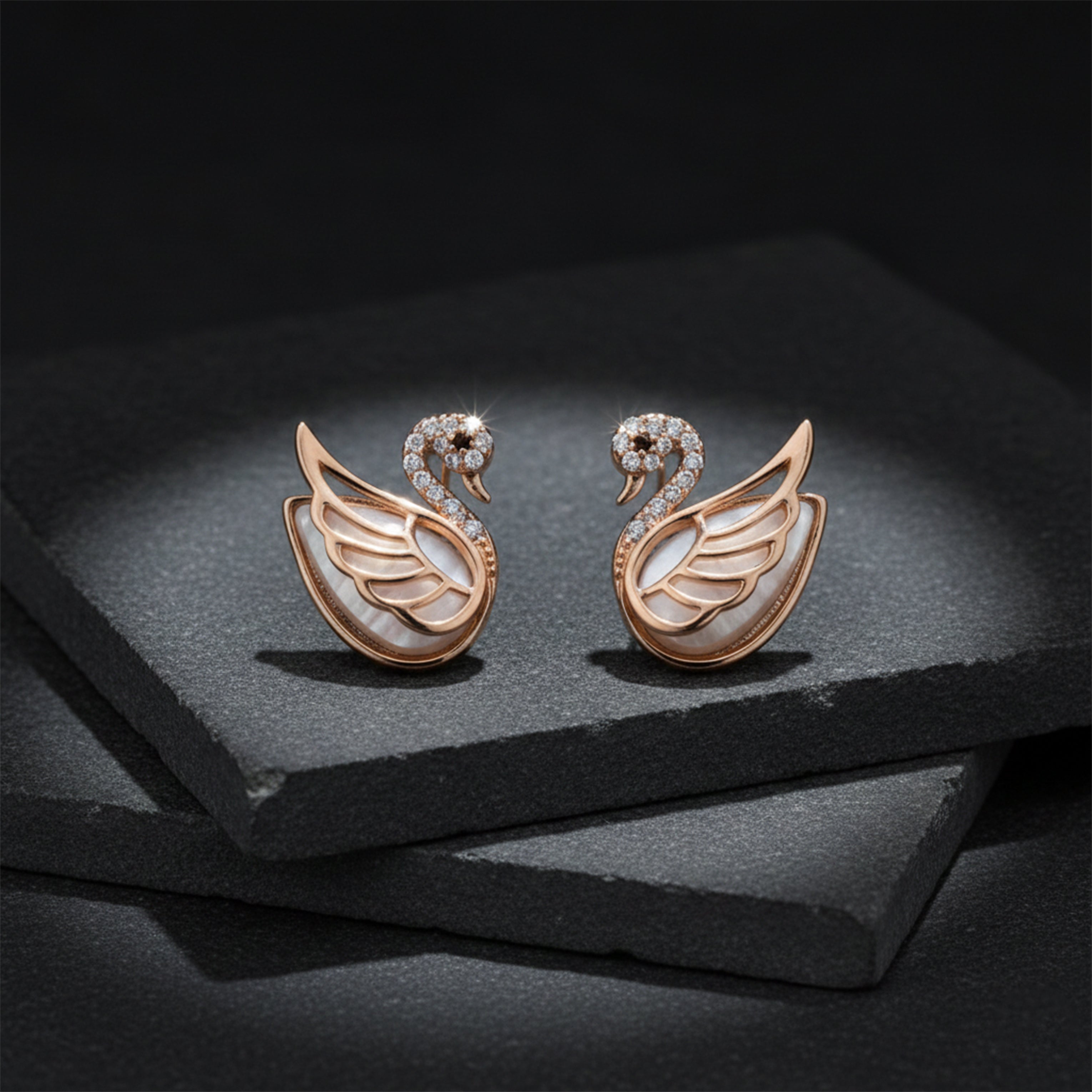 Swan Crystal Stud Stud Earrings for women in Rose Gold - Finora Jewels