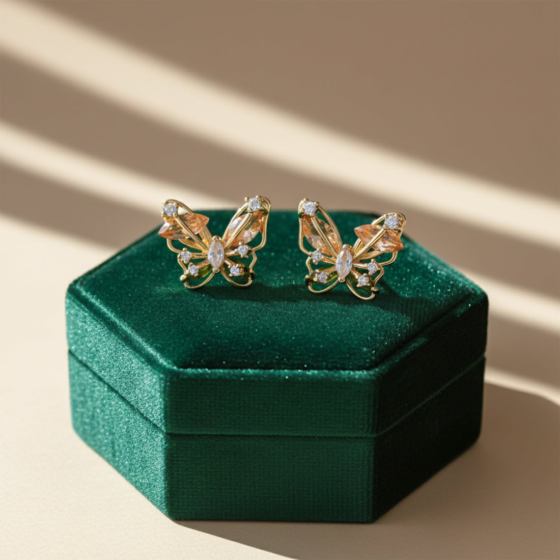 Elegant Butterfly Crystal Stud Stud Earrings for women in Gold - Finora Jewels