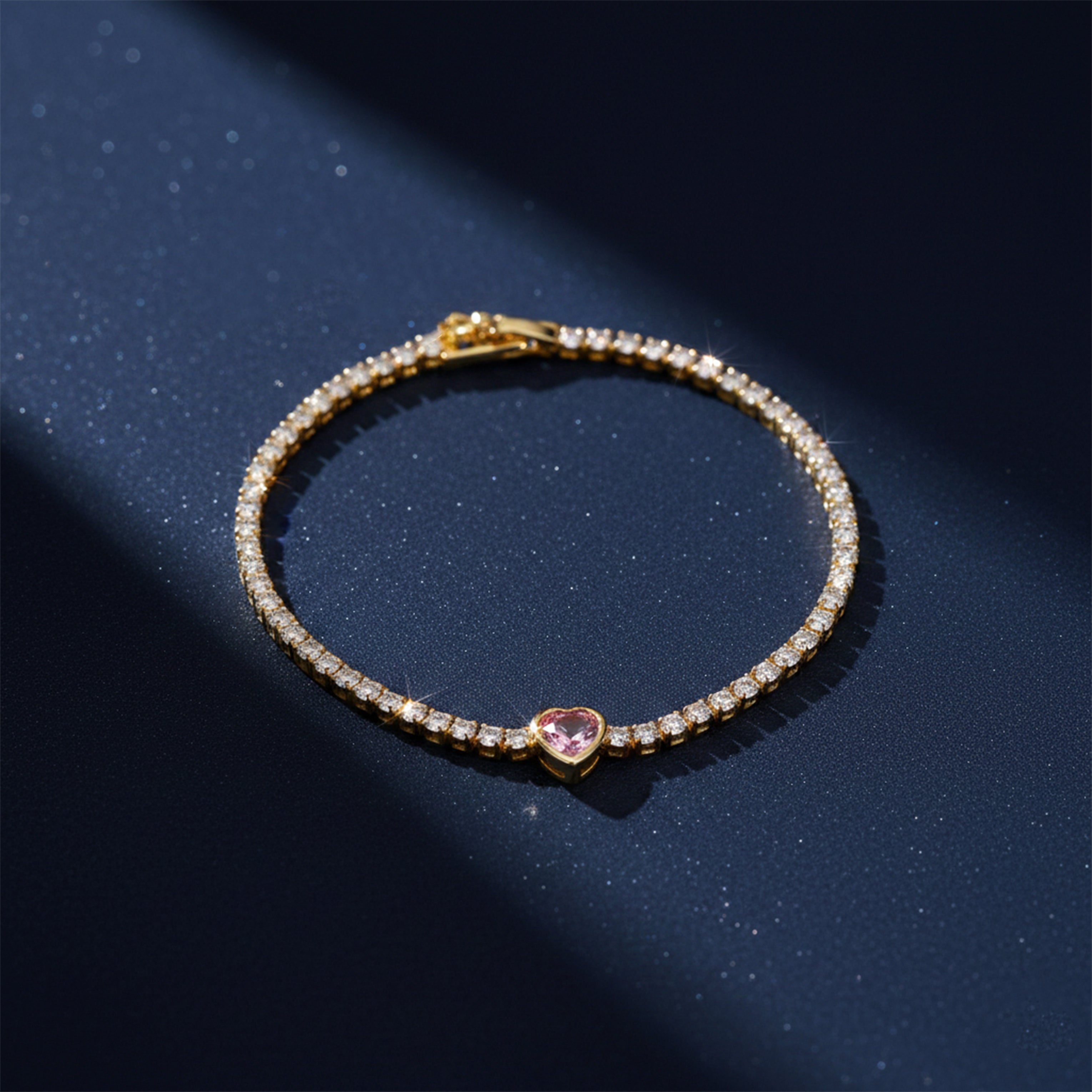 Women Bracelet Pink Heart Tennis Gold jewellery - Finora Jewels