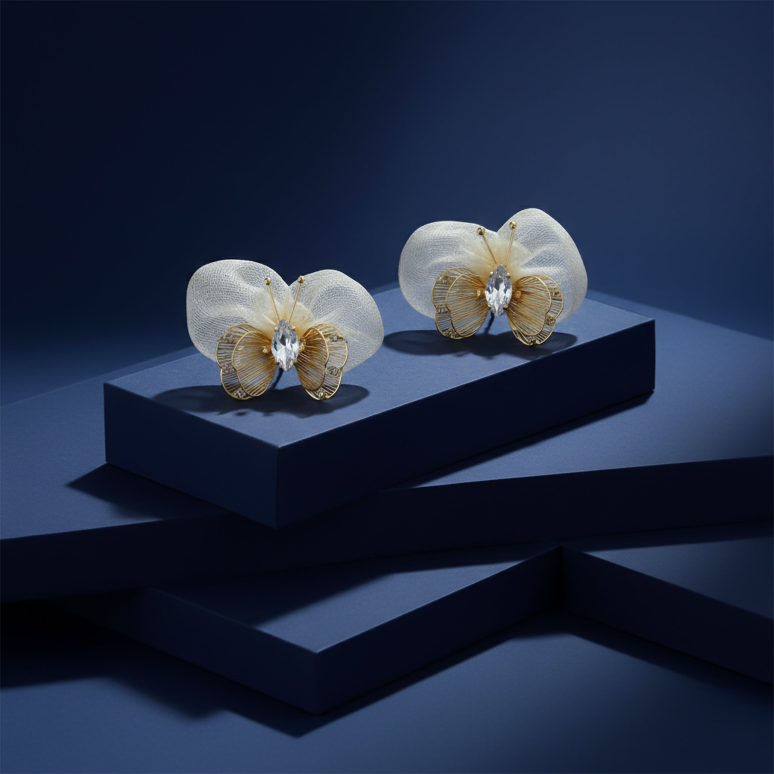 Butterfly Mesh Stud Earrings for women in Gold - Finora Jewels
