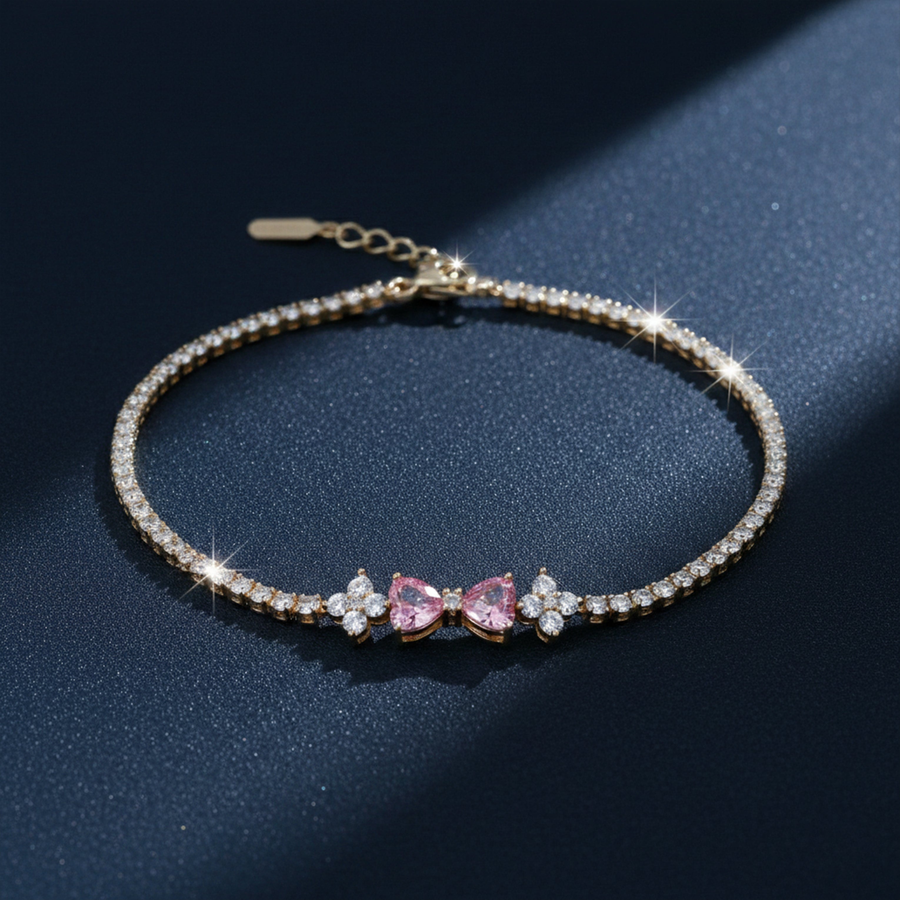 Women Bracelet Pink Heart Crystal Tennis Gold jewellery - Finora Jewels
