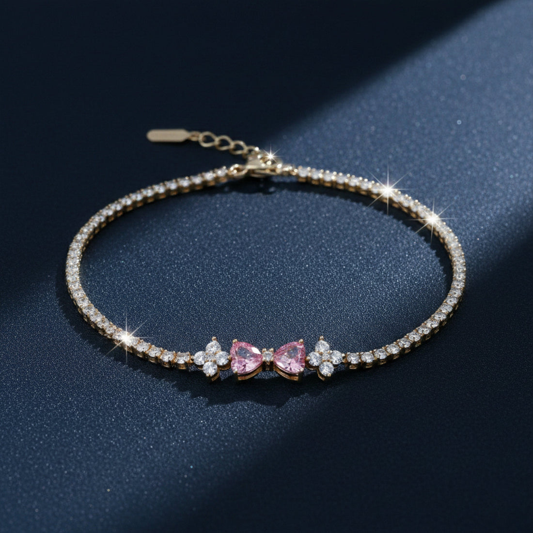 Women Bracelet Pink Heart Crystal Tennis Gold jewellery - Finora Jewels