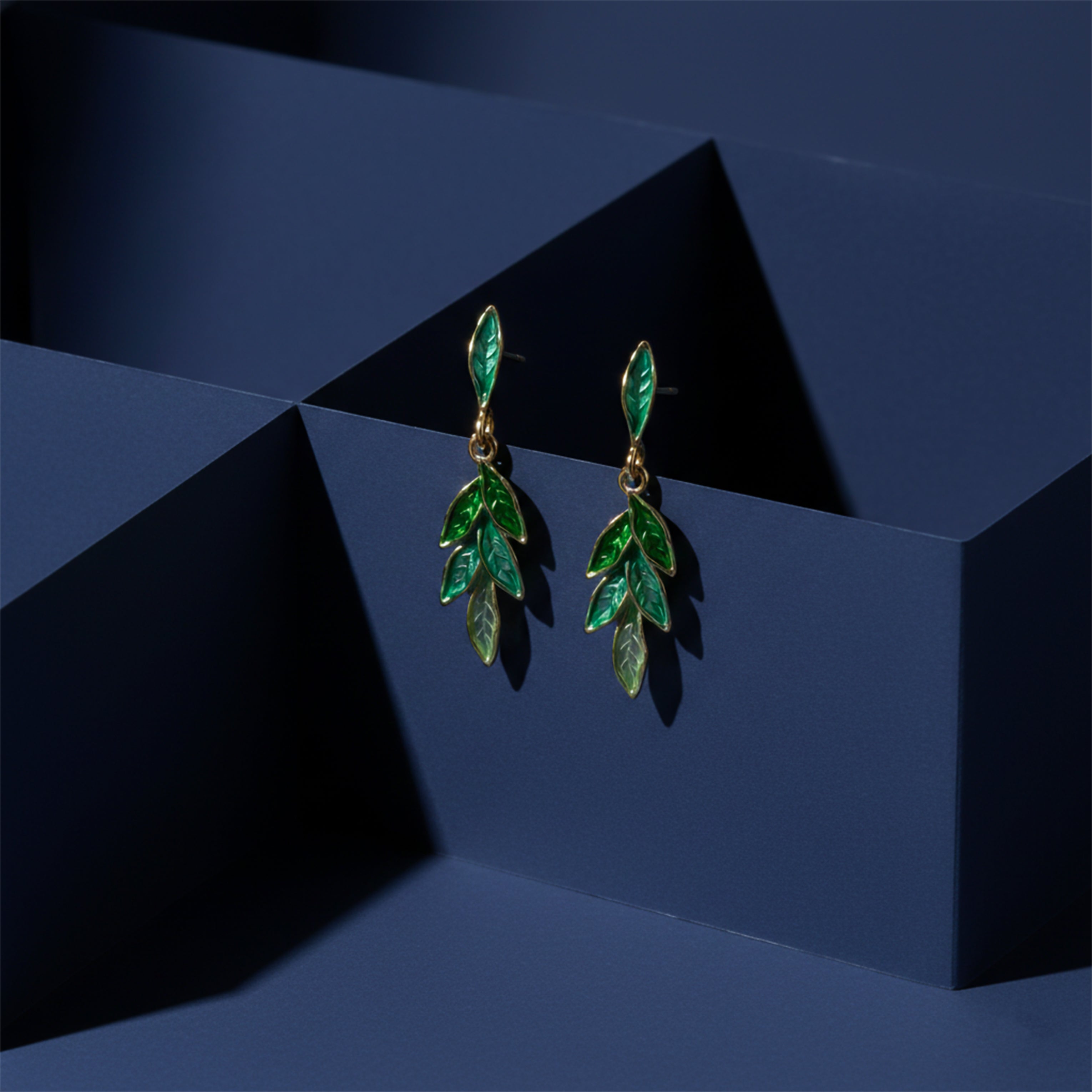 Women Stud Earrings Green Leaf Gold jewellery - Finora Jewels