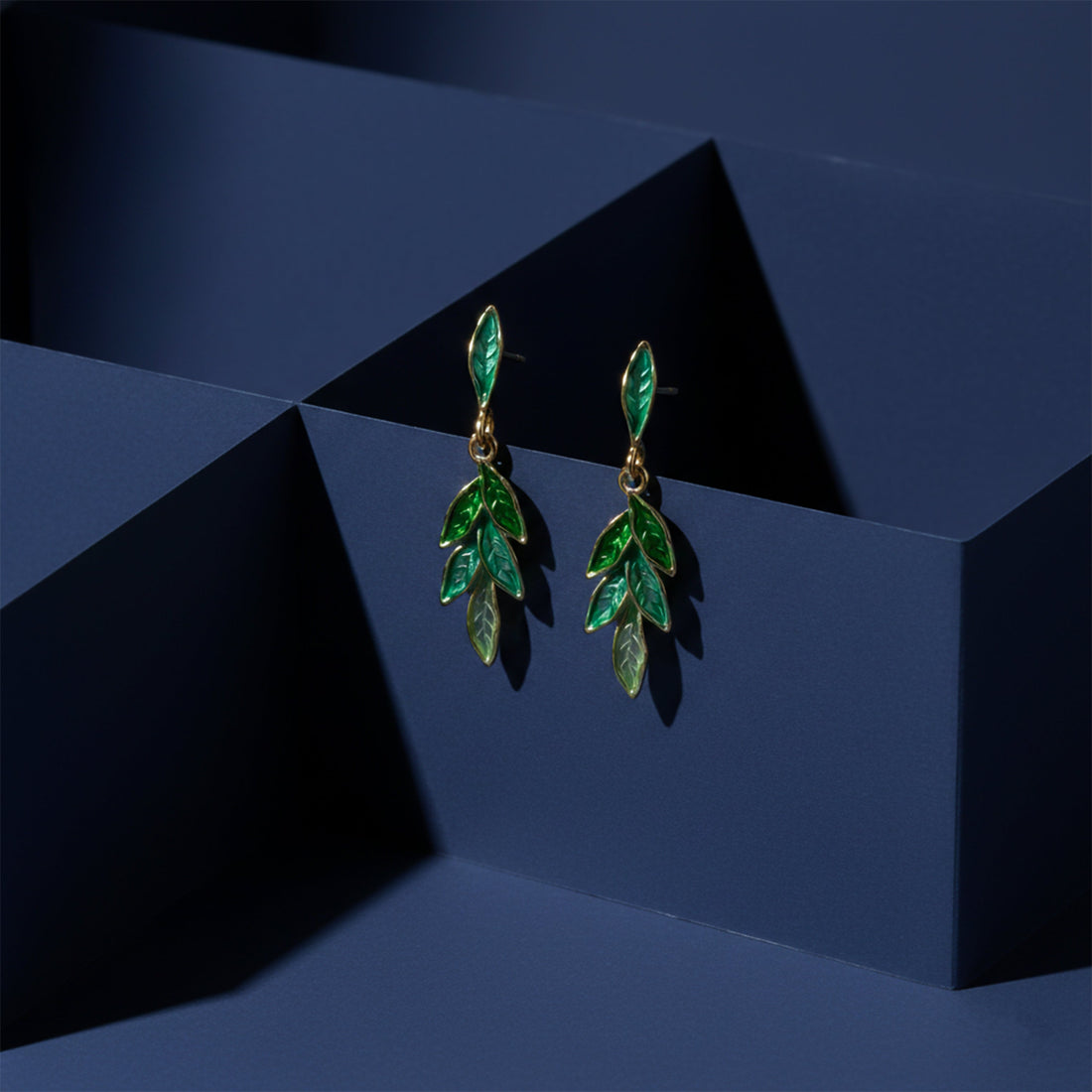 Women Stud Earrings Green Leaf Gold jewellery - Finora Jewels