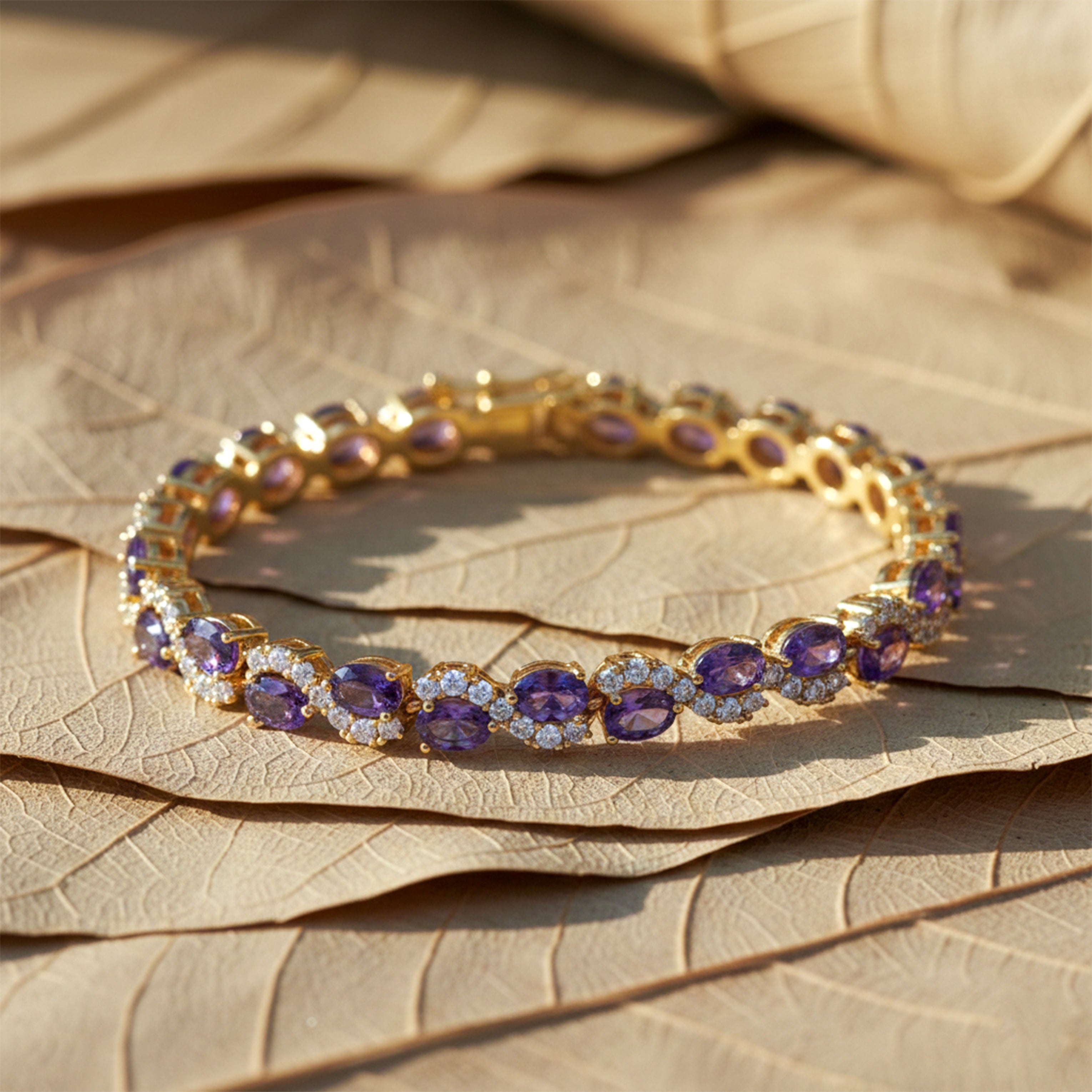 Gold Purple Halo Bracelet for women - Finora Jewels
