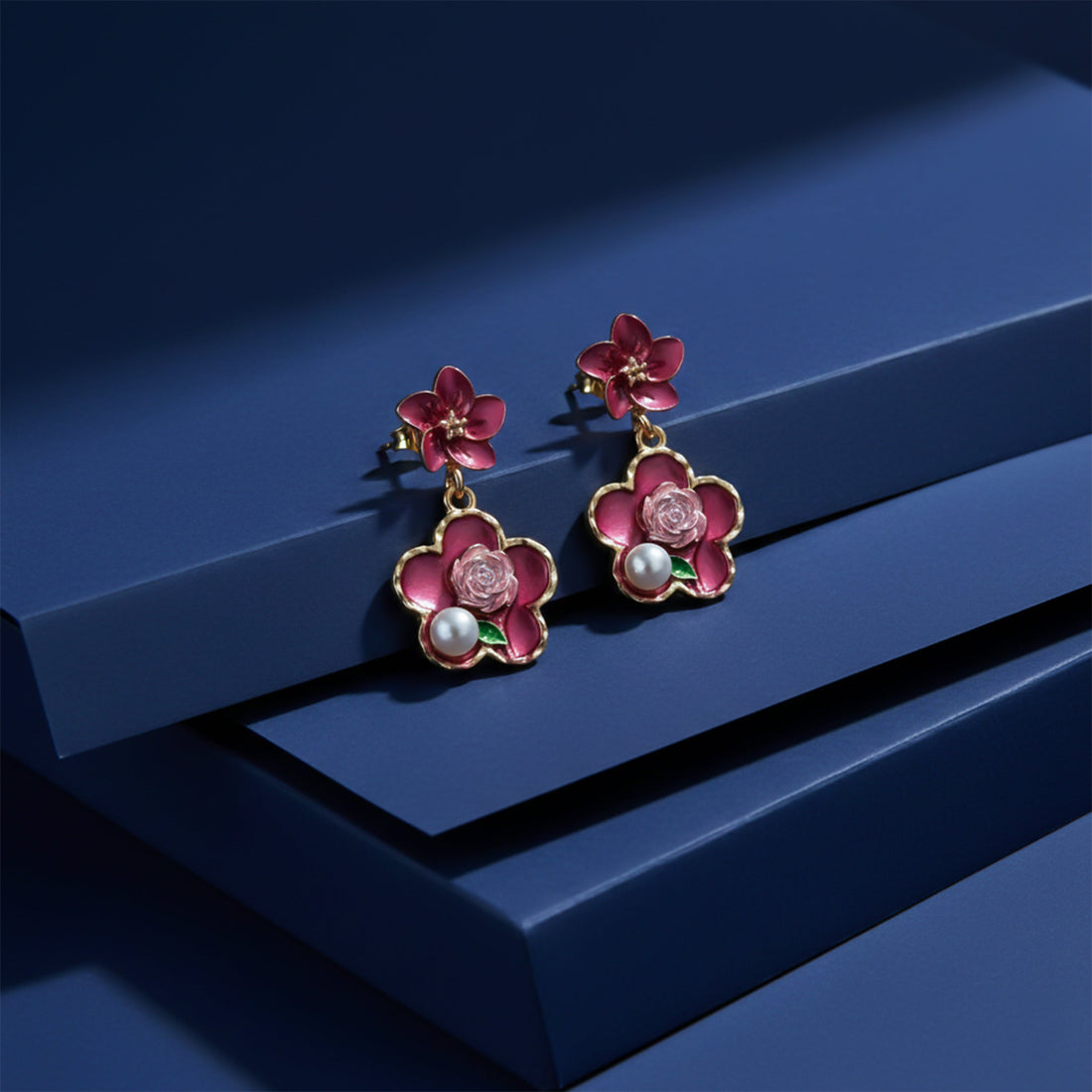 Enamel Pearl Stud Earrings for women in Gold - Finora Jewels