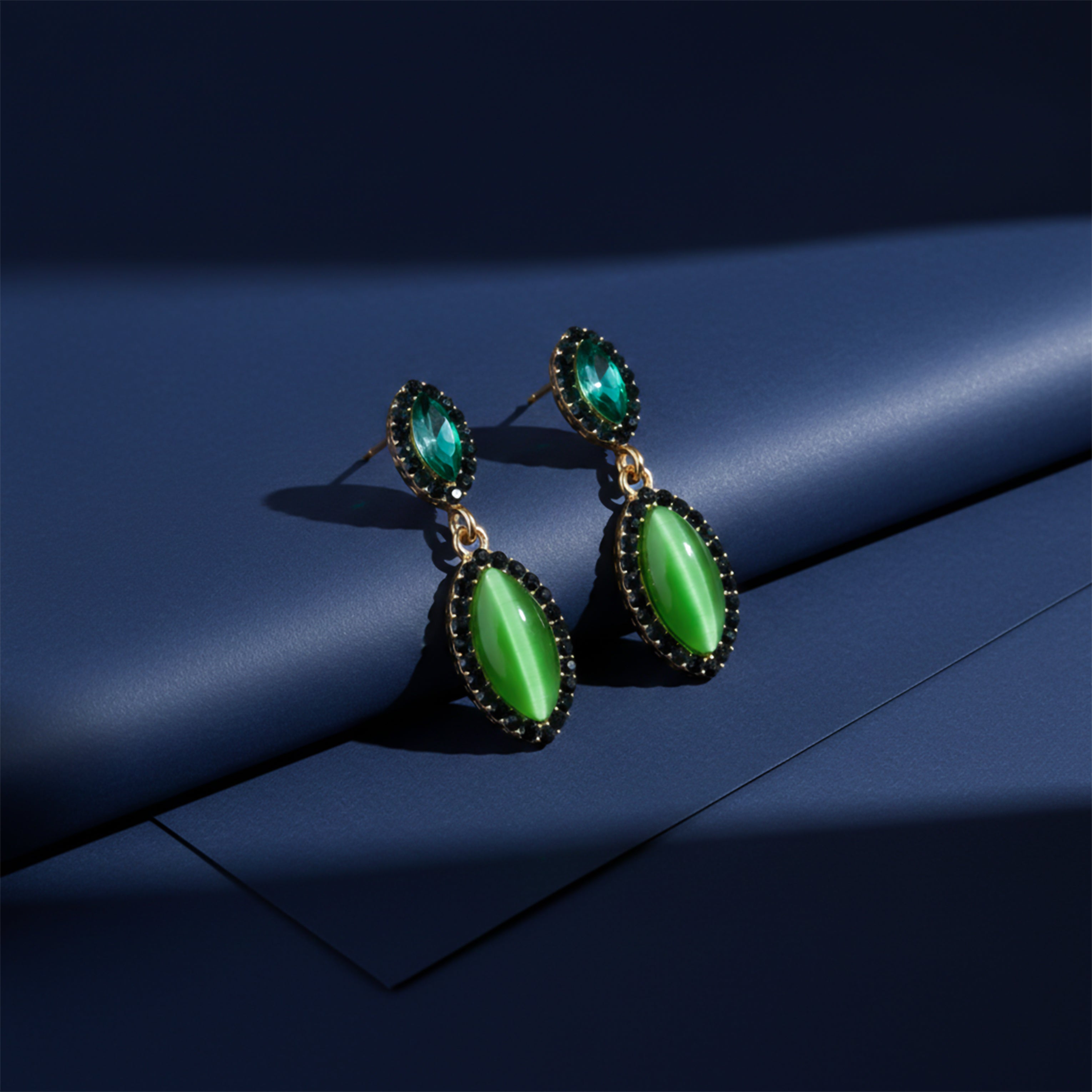 Emerald Green CrystaL Drop Earrings for women in Gold - Finora Jewels