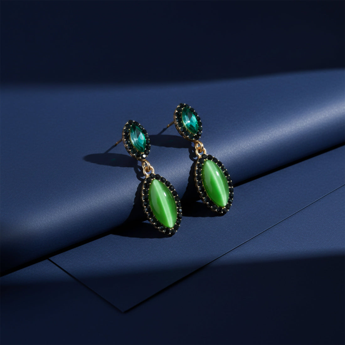 Emerald Green CrystaL Drop Earrings for women in Gold - Finora Jewels