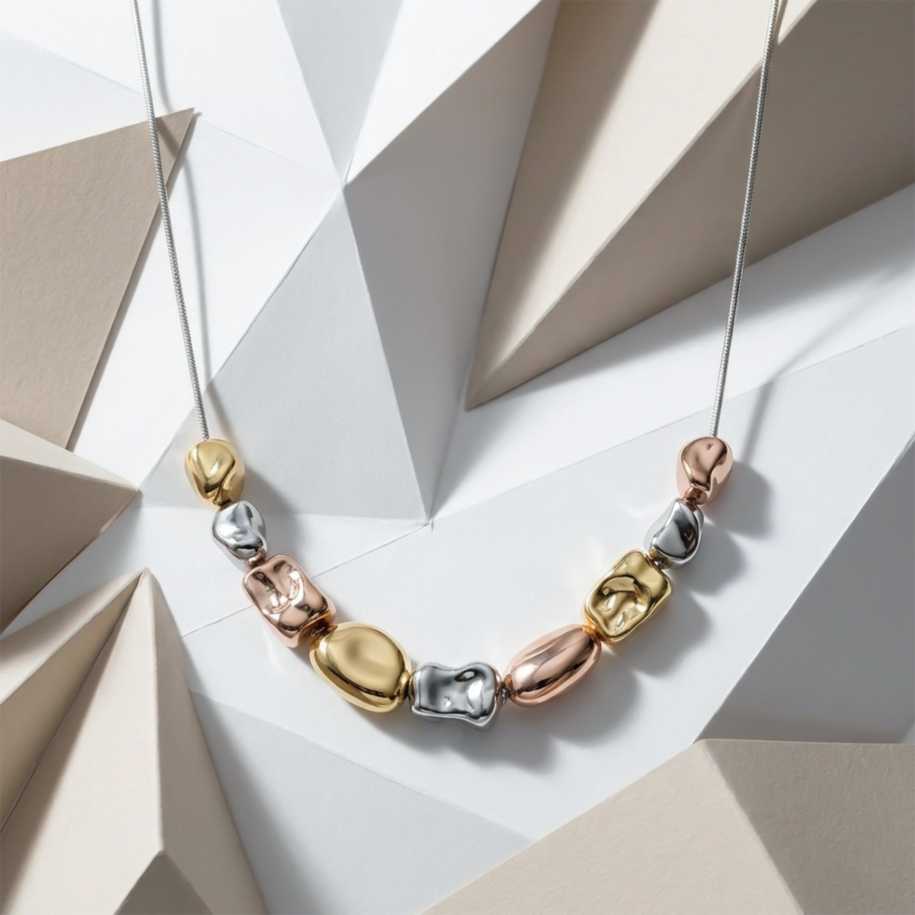 Trio Sculpted Bead Necklace for women in Gold - Finora Jewels