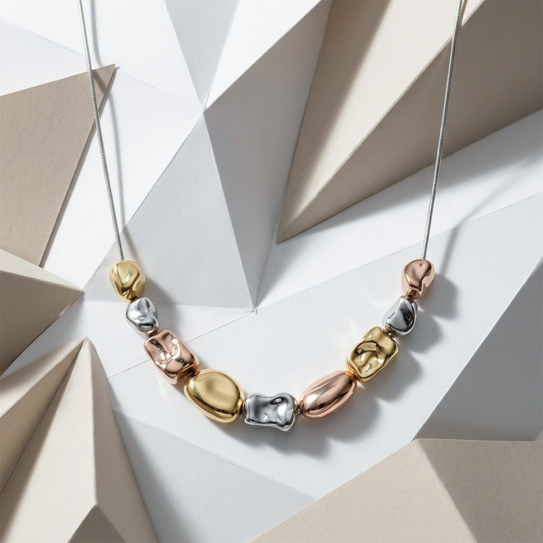 Trio Sculpted Bead Necklace for women in Gold - Finora Jewels