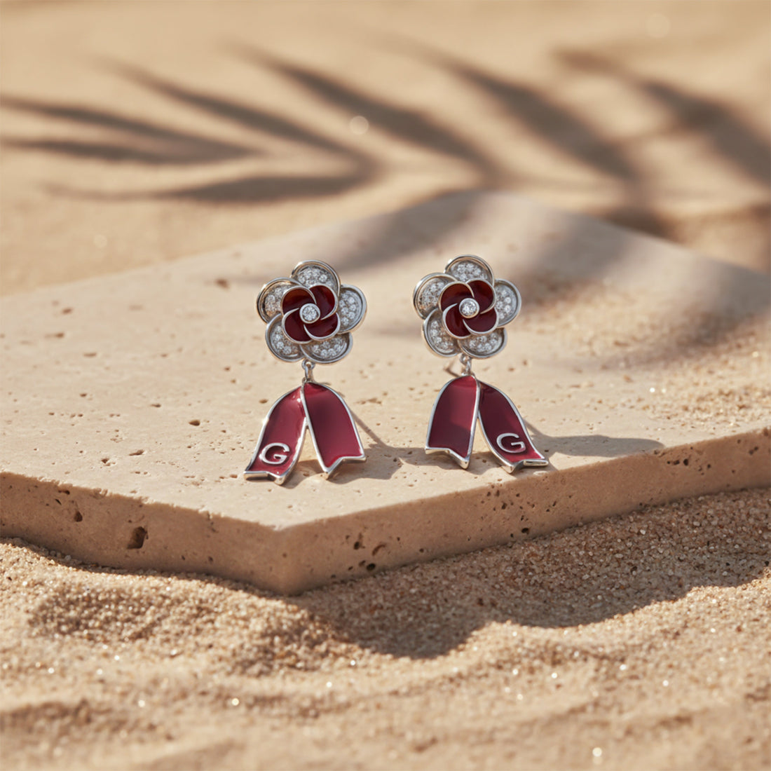 Women Stud Earrings Ruby Bloom Drop Silver jewellery - Finora Jewels