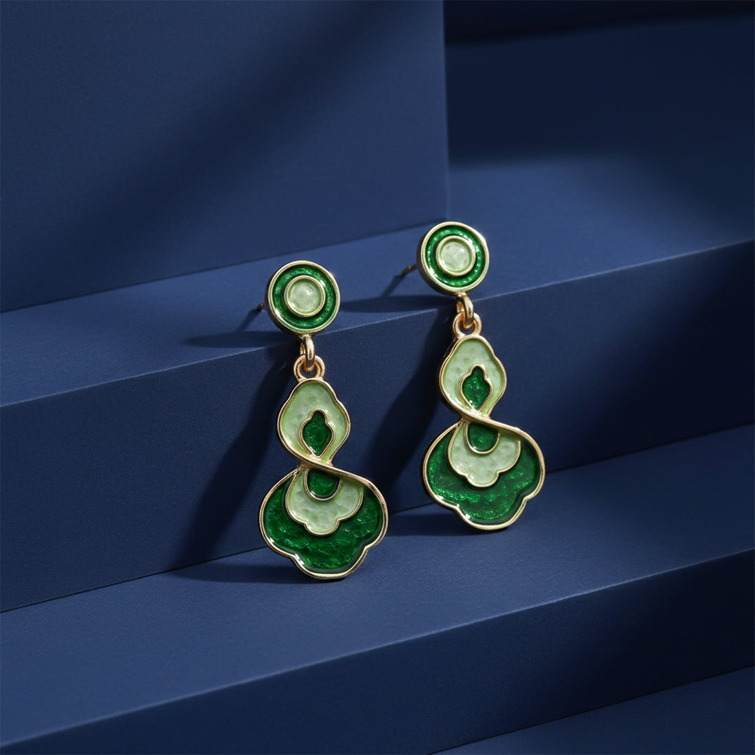 Women Drop Earrings Green Enamel Gold jewellery - Finora Jewels