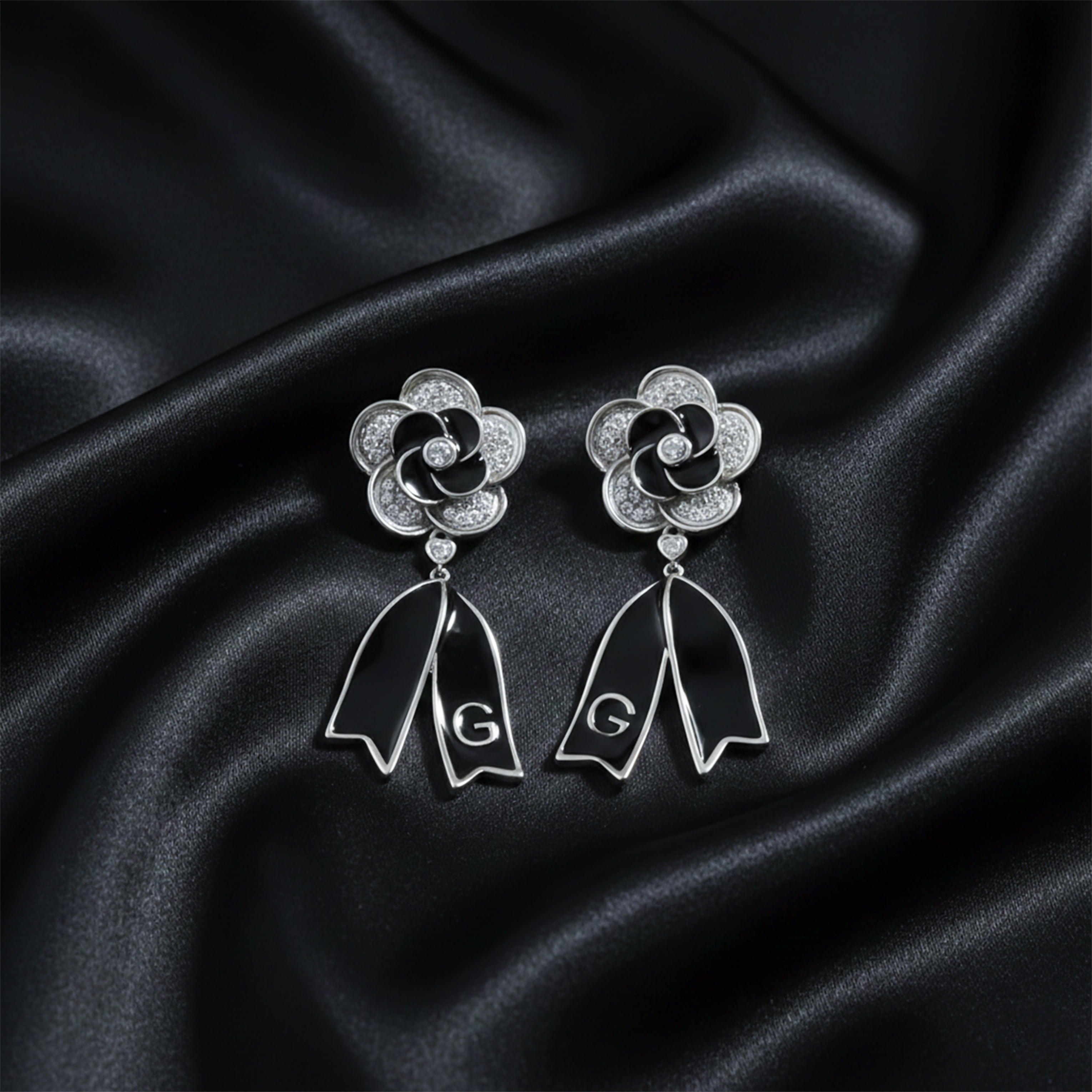 Onyx Bloom Drop Drop Earrings for women in Silver - Finora Jewels