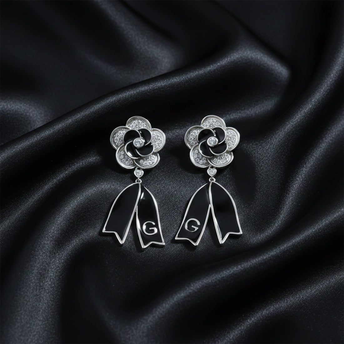 Onyx Bloom Drop Drop Earrings for women in Silver - Finora Jewels