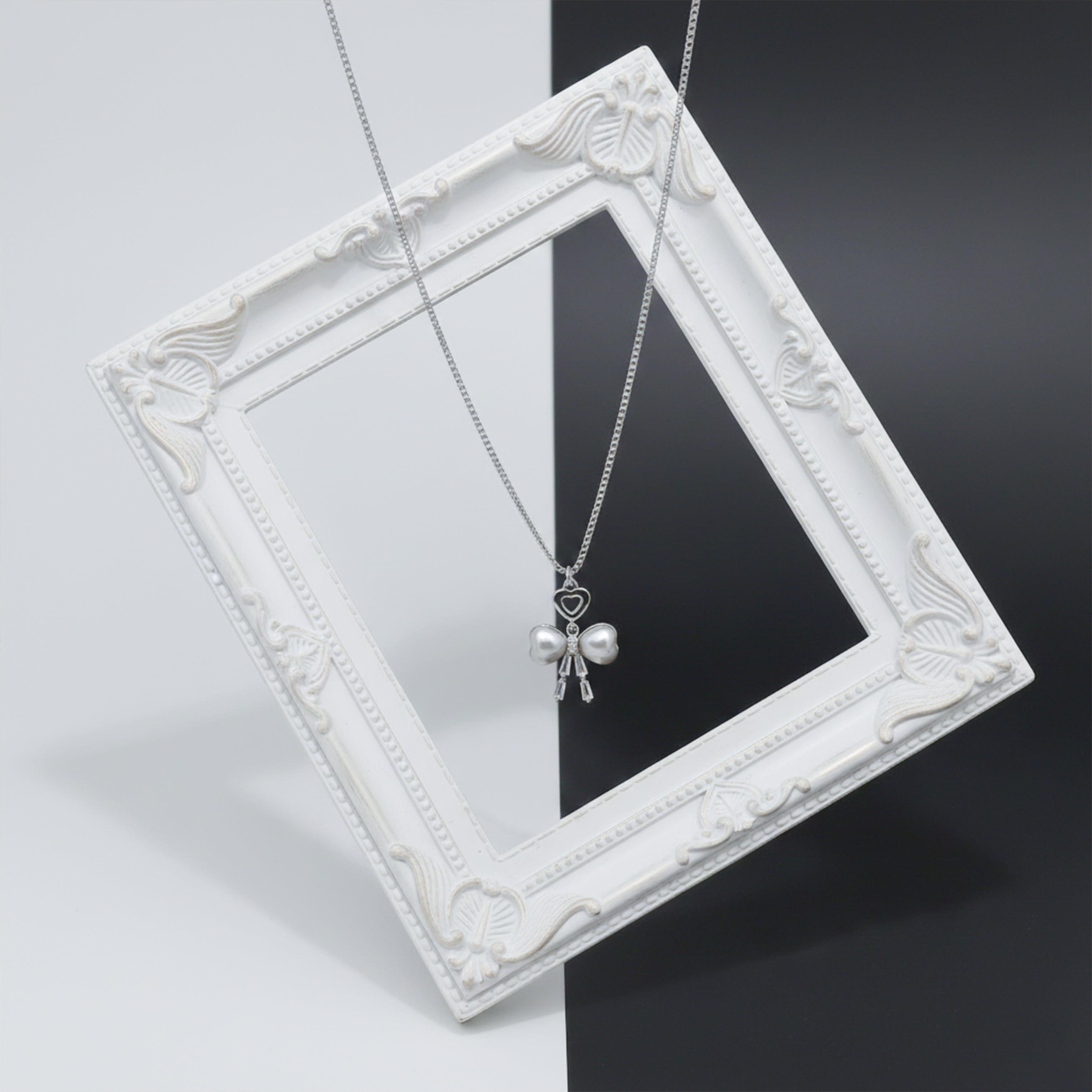 Silver Moti Bow Love Locket Link Set GWN -52