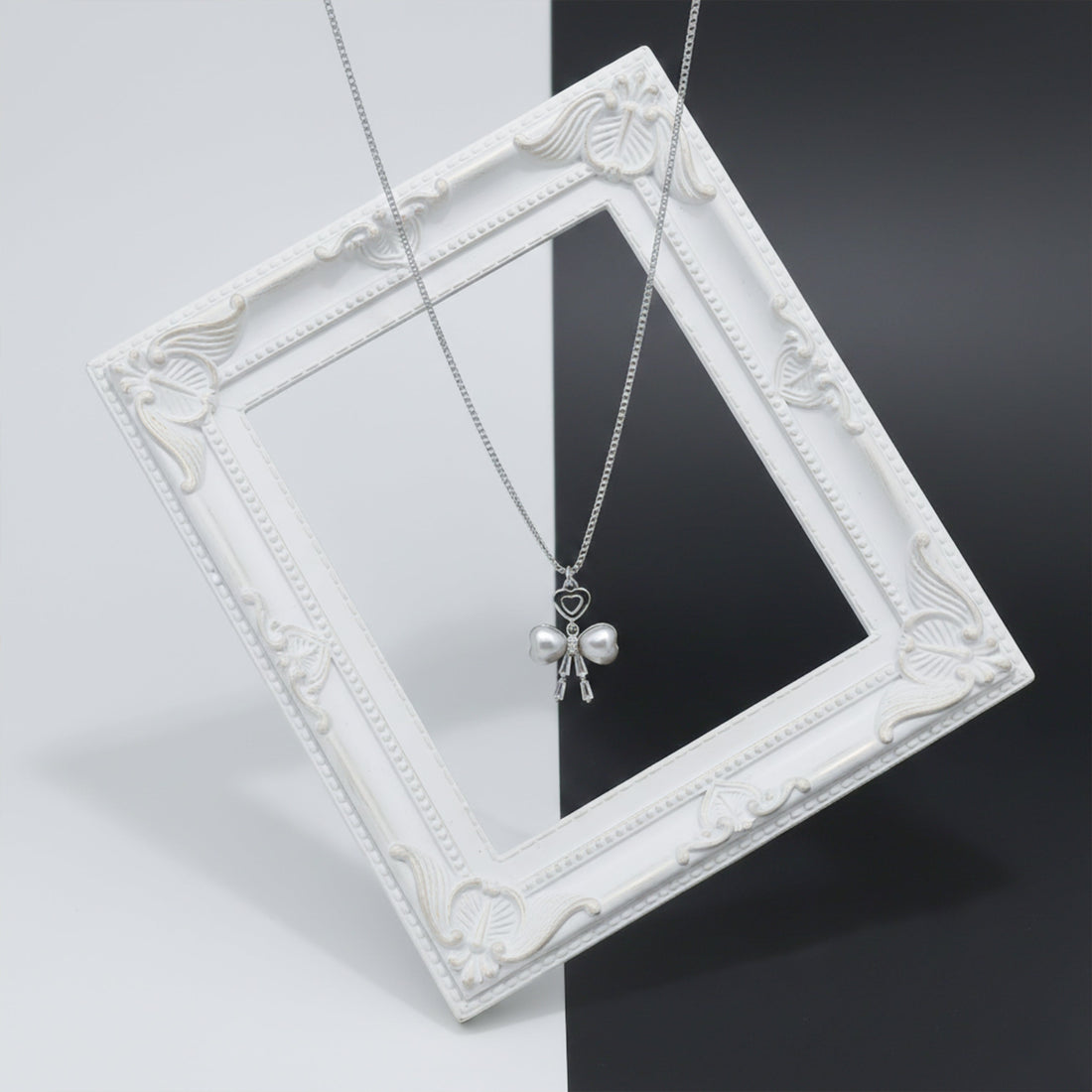 Silver Moti Bow Love Locket Link Set GWN -52