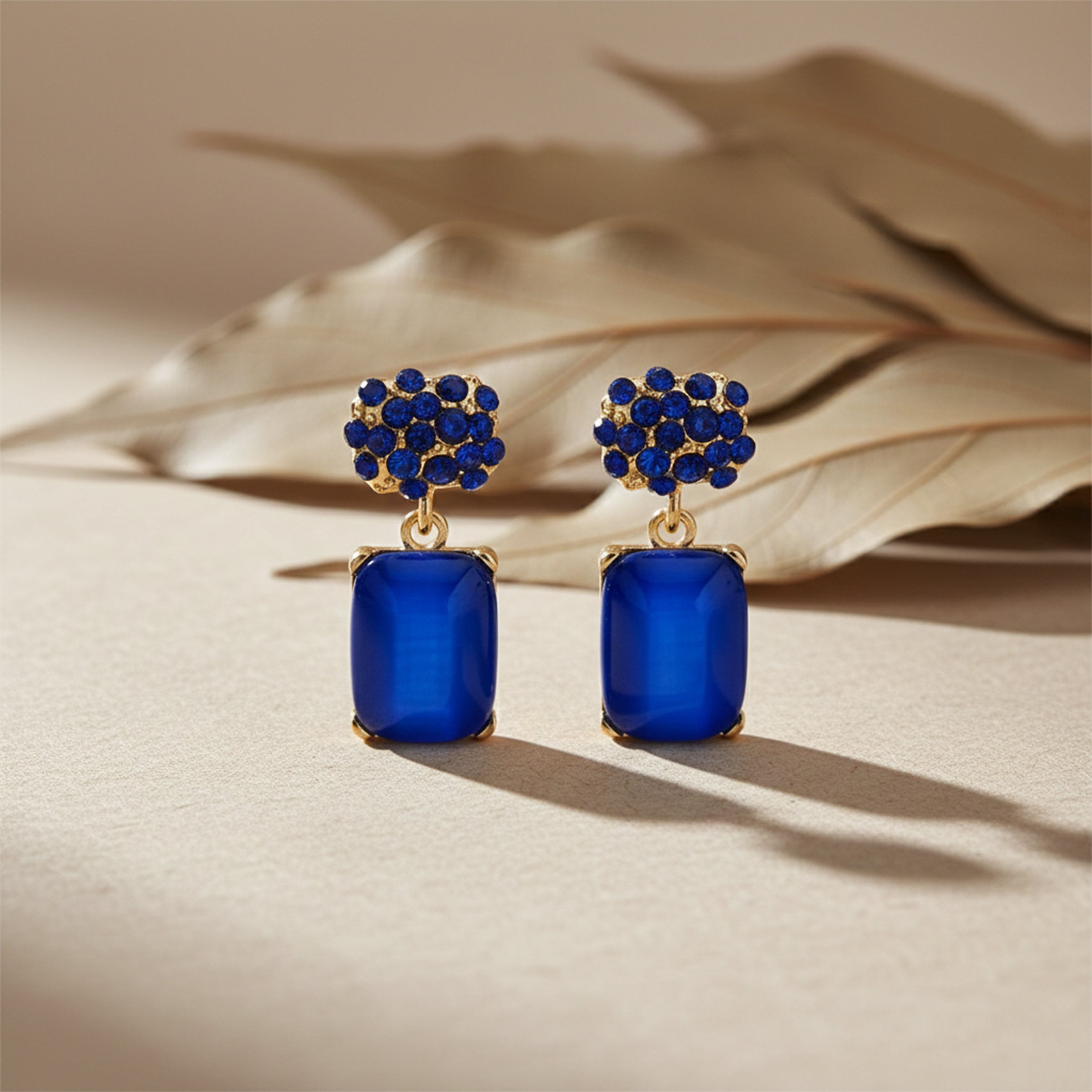 Women Stud Earrings Royal Blue Crystal Gold jewellery - Finora Jewels