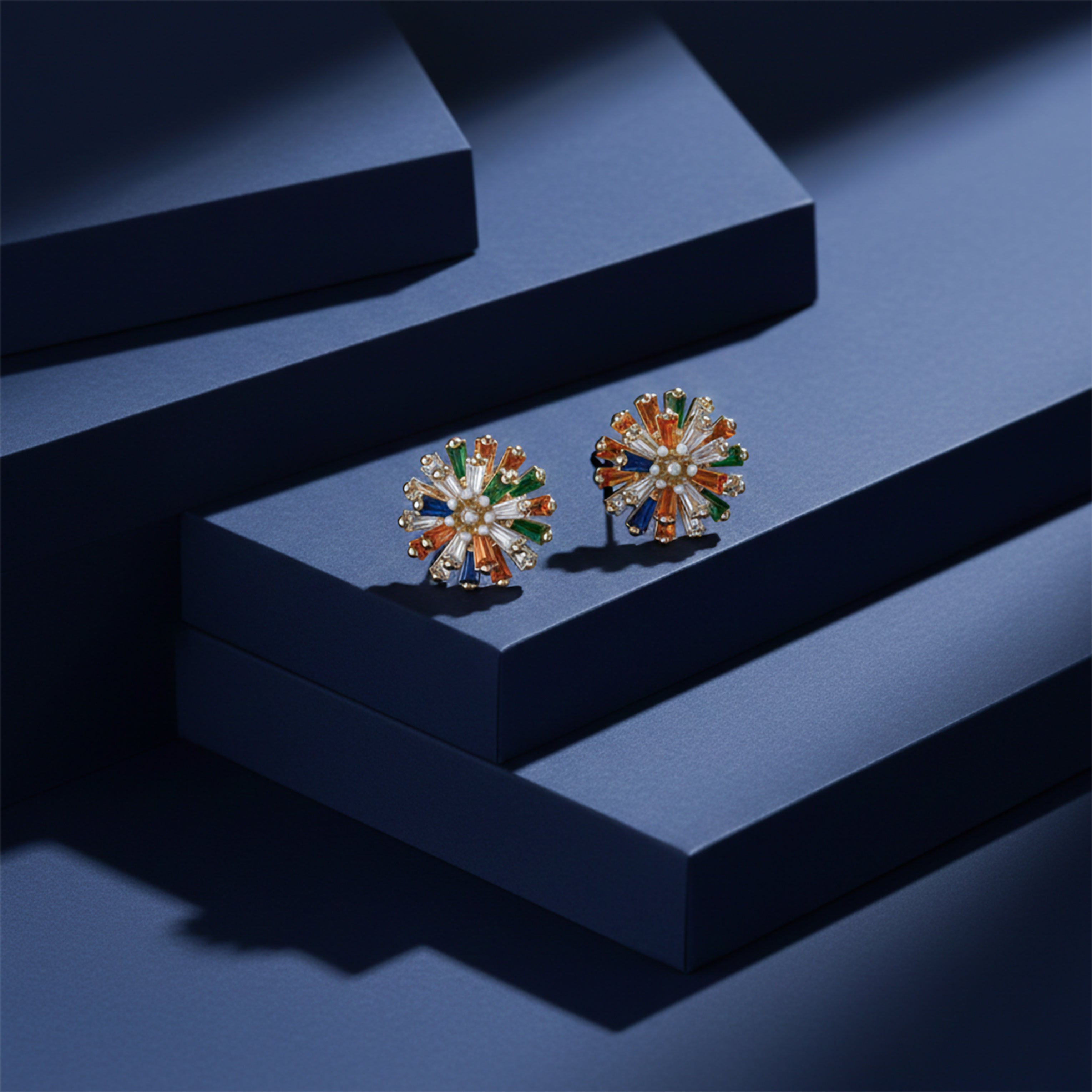 Gold Multicolor Crystal Floral Stud Stud Earrings for women - Finora Jewels