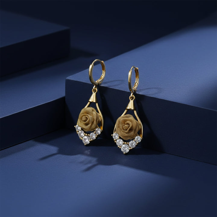 Gold Rosette Dangle Ear Studs GWE -141