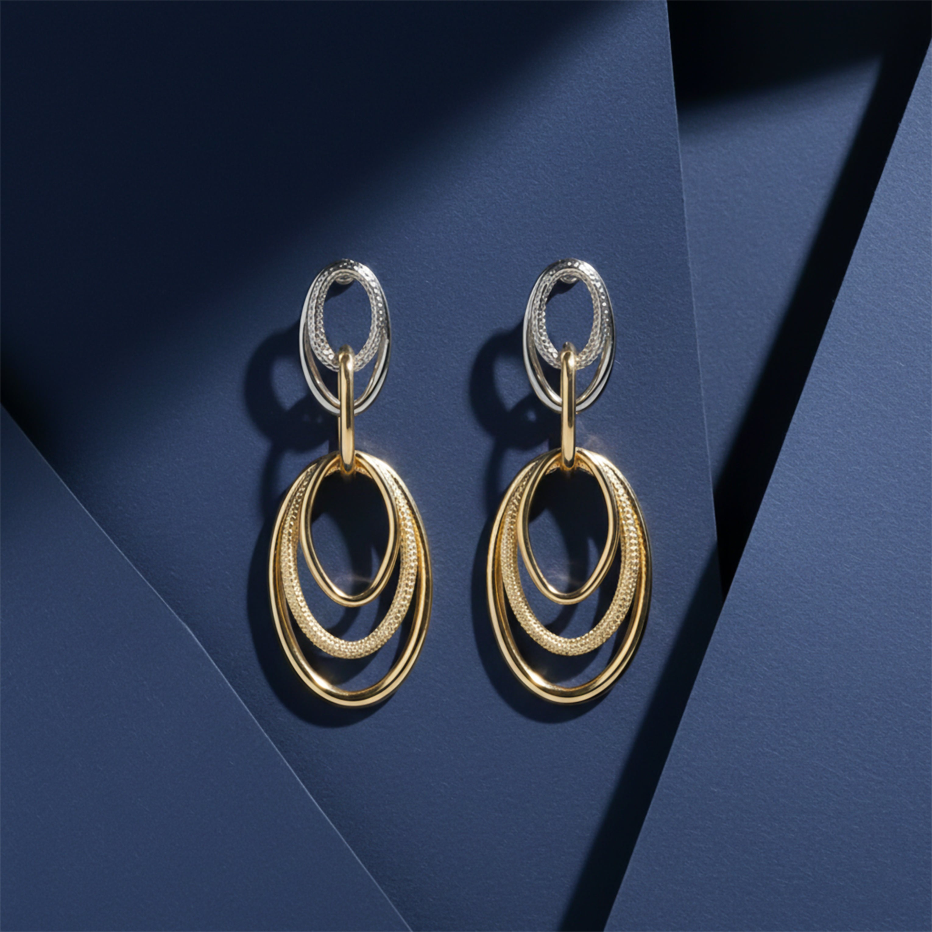 Women Stud Earrings Orbit Two-Tone Drop Gold jewellery - Finora Jewels