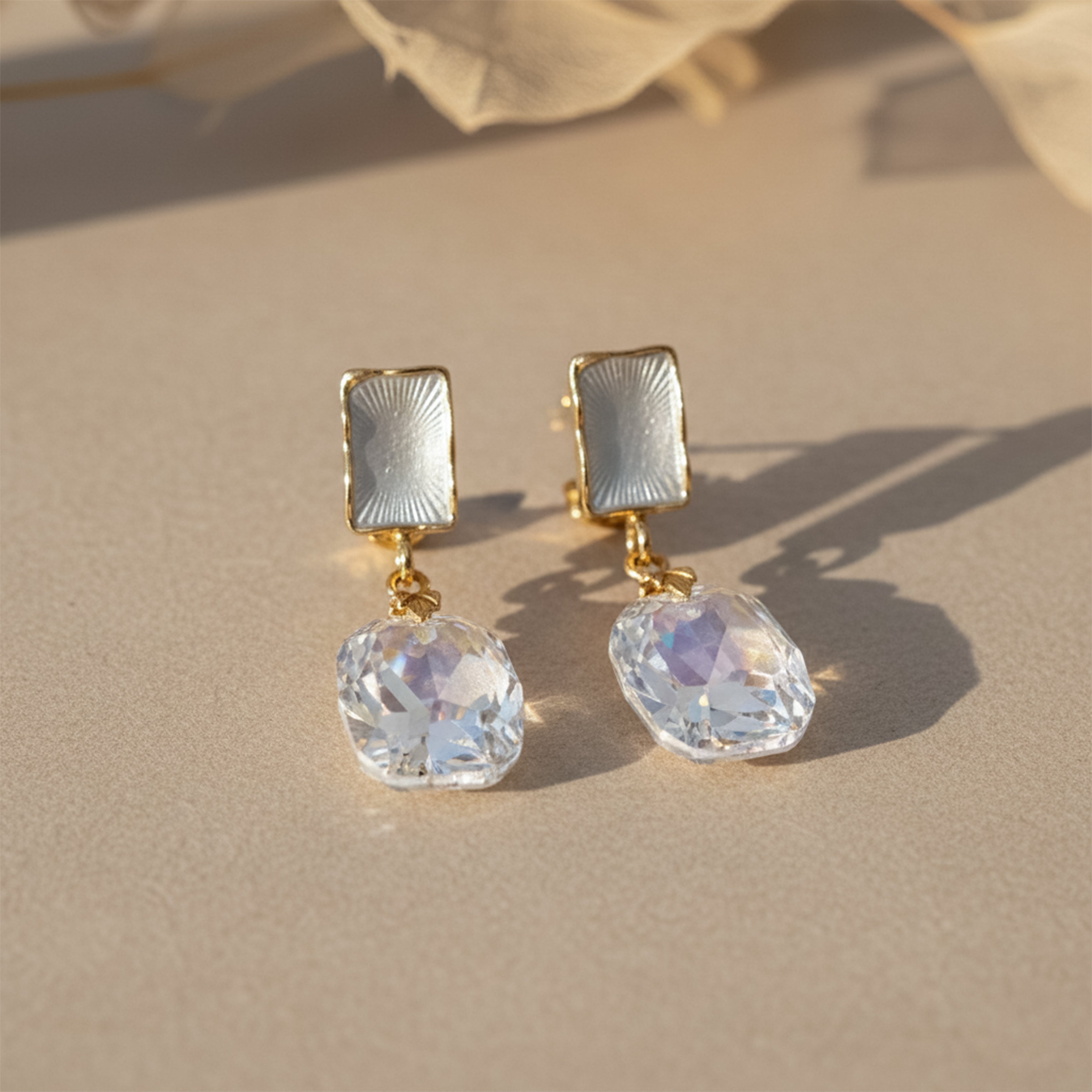 Women Stud Earrings Iridescent Crystal Drop Gold jewellery - Finora Jewels