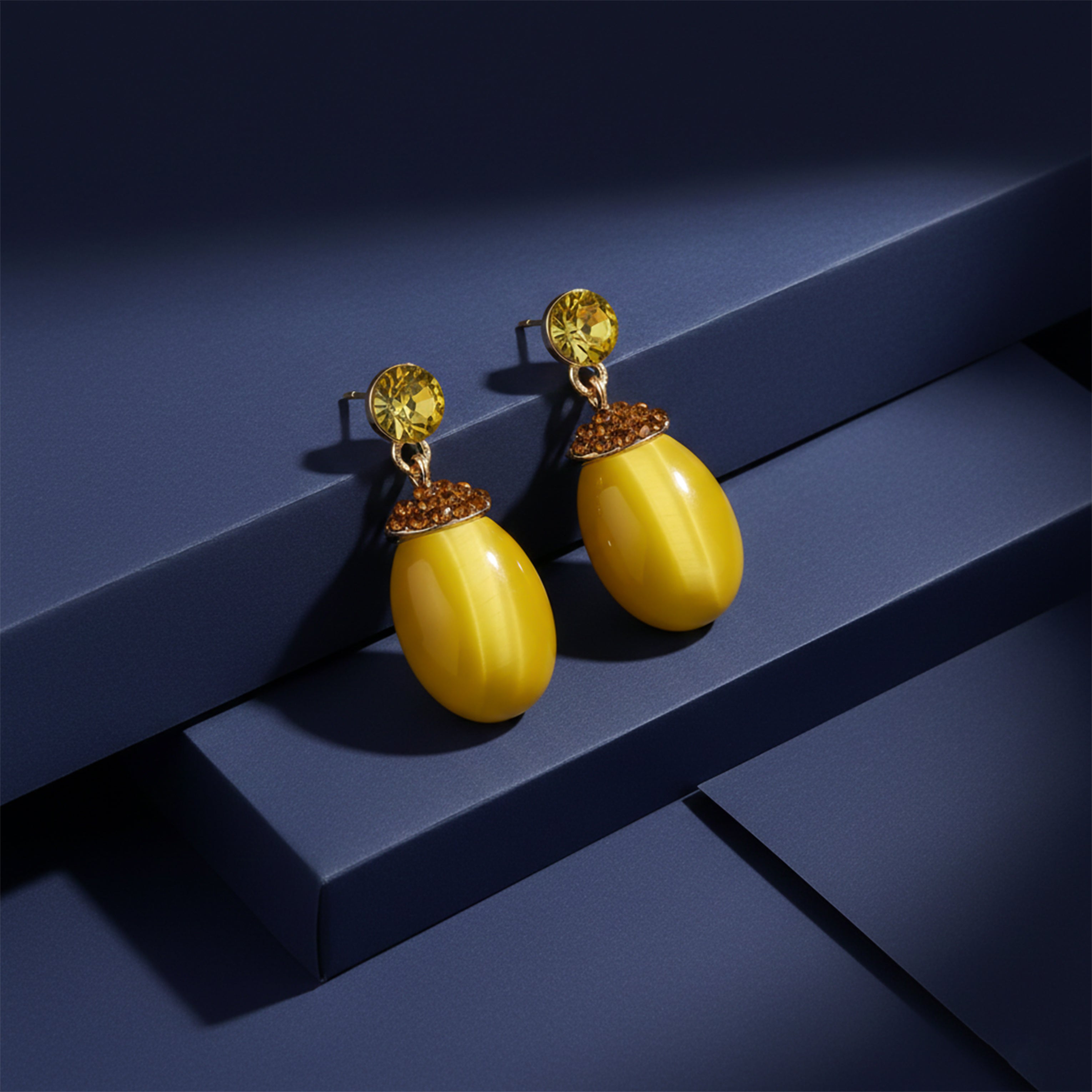 Mustard Yellow Stud Earrings for women in Gold - Finora Jewels