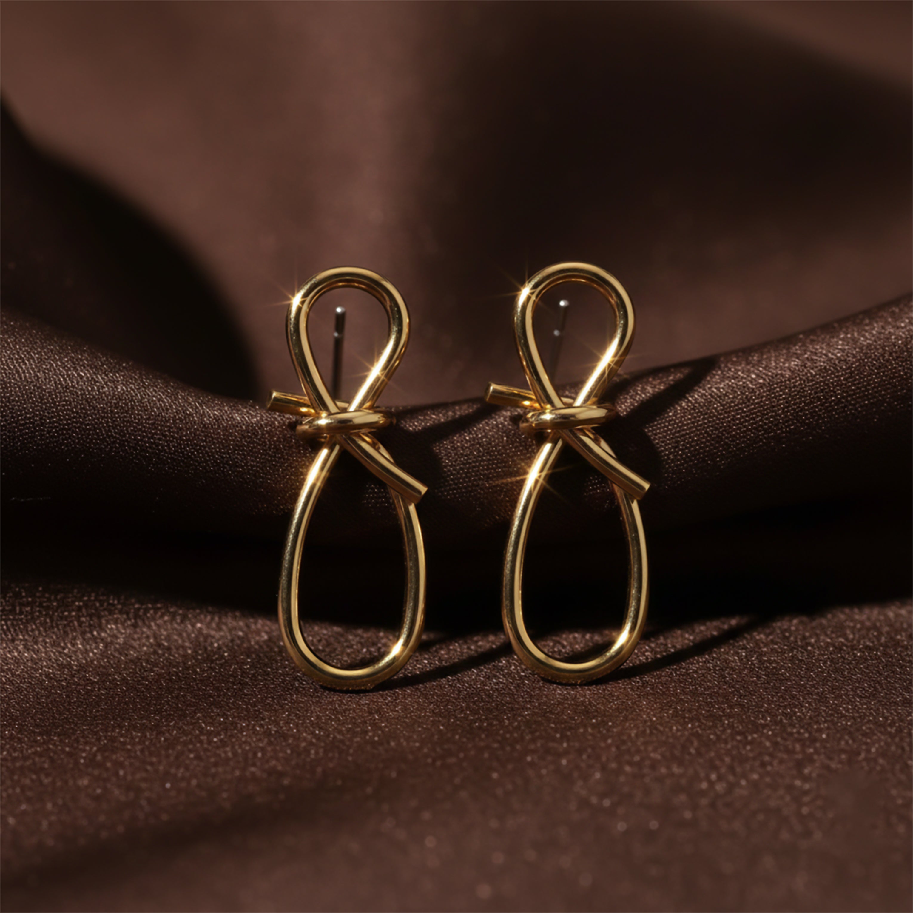 Gold Ribbon Loop Luxe Drop Drop Earrings for women - Finora Jewels