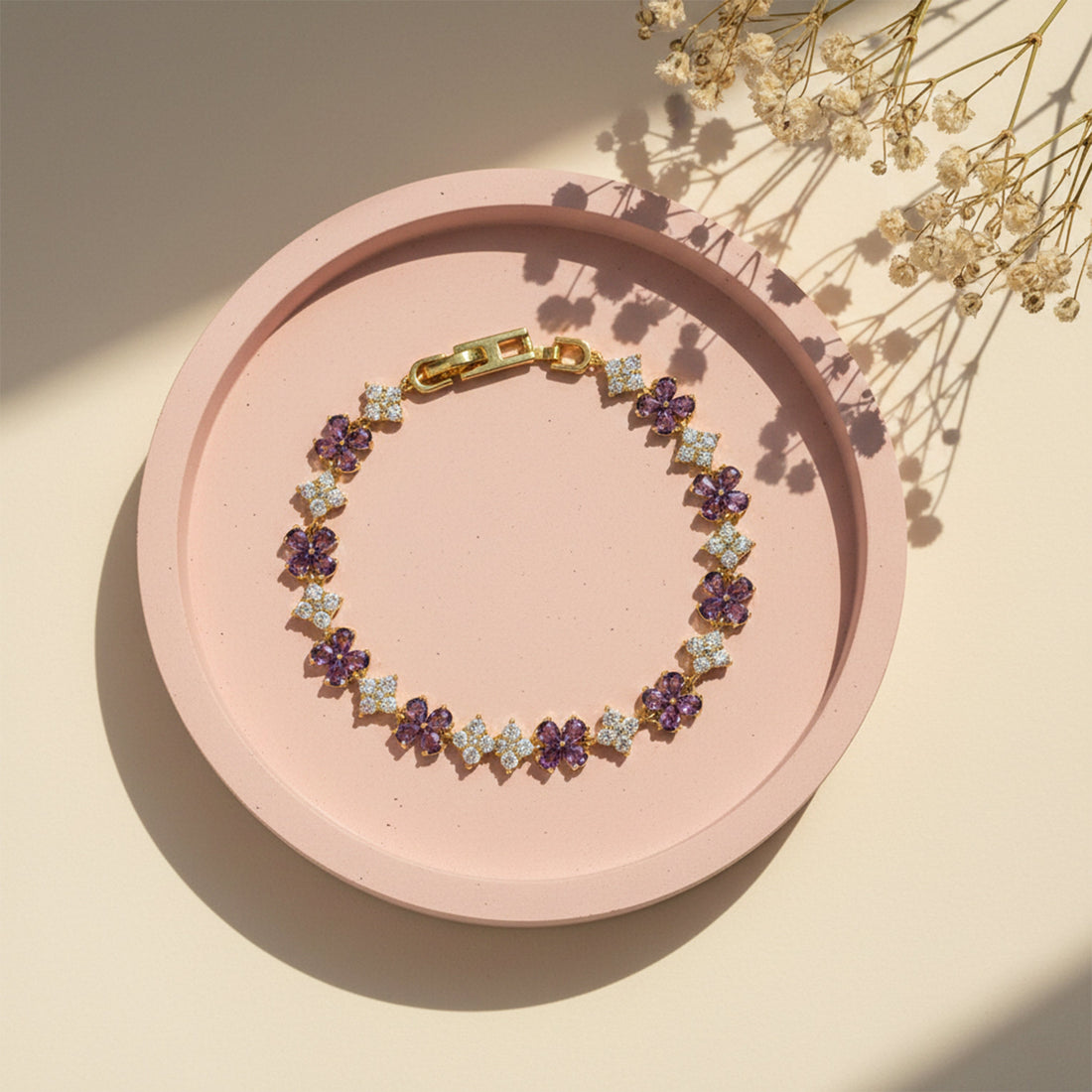 Gold Purple Floral Stone Bracelet for women - Finora Jewels