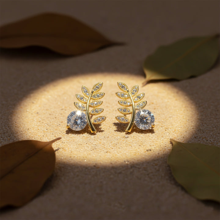 Gold-Toned Fern Sparkle Studs GWE -103