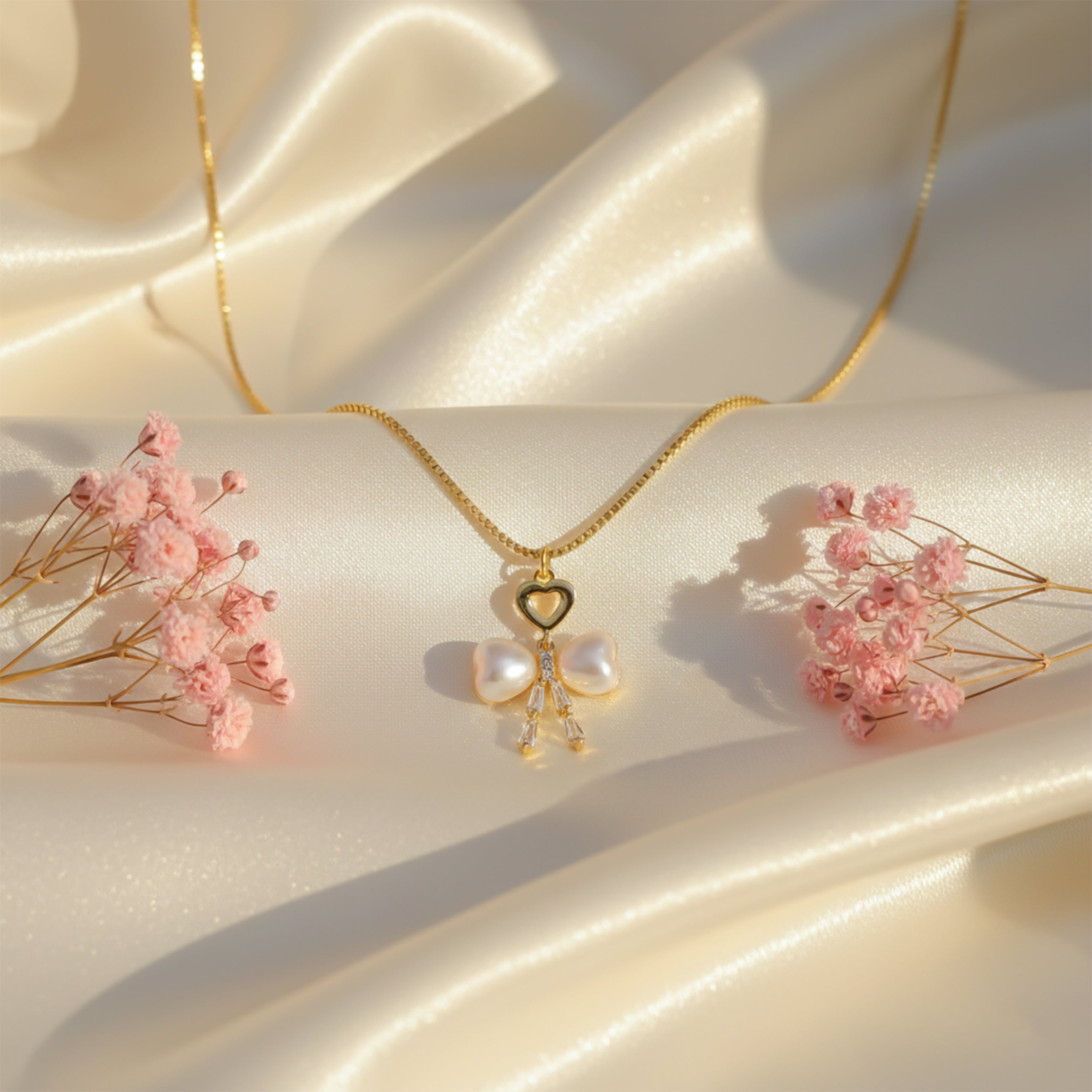 Gold-Toned Moti Bow Love Locket Link Set GWN -51