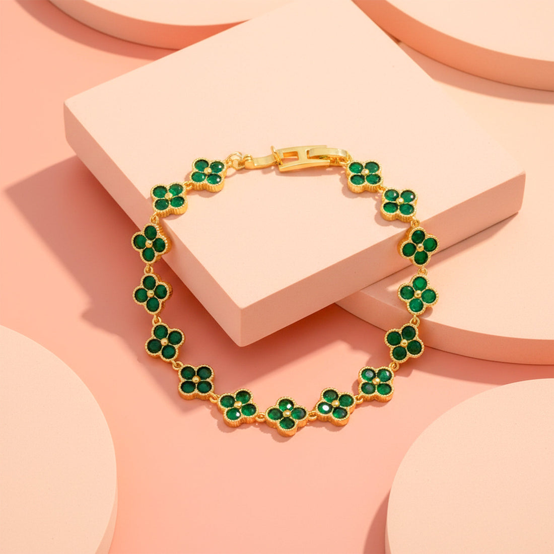 Gold Emerald Clover Bracelet for women - Finora Jewels